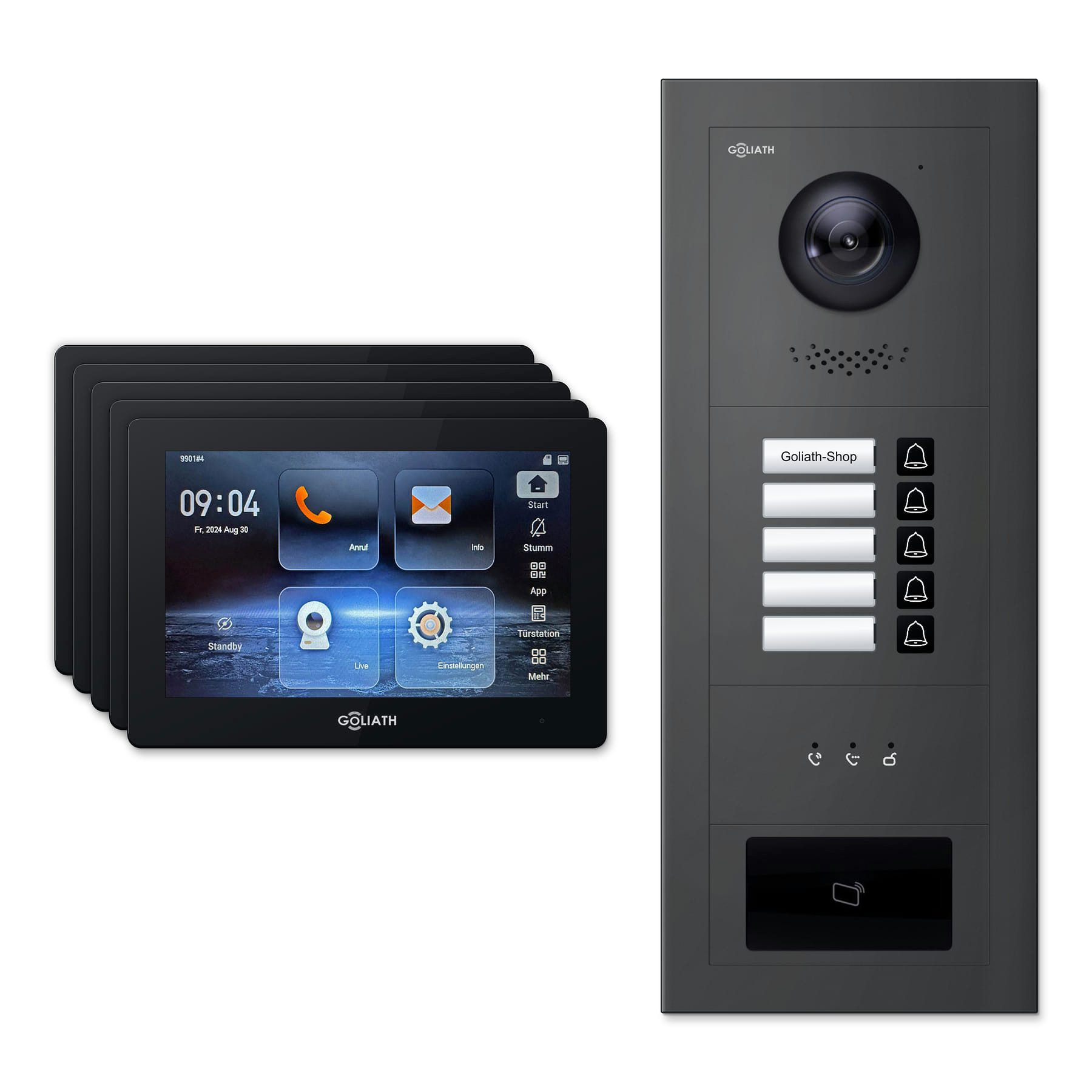 Goliath Intercom Video-Türsprechanlage Goliath IP Video Türsprechanlage: 7-Zoll 5 Familienhaus, RFID, Anzeige (Privat oder Gewerblich)