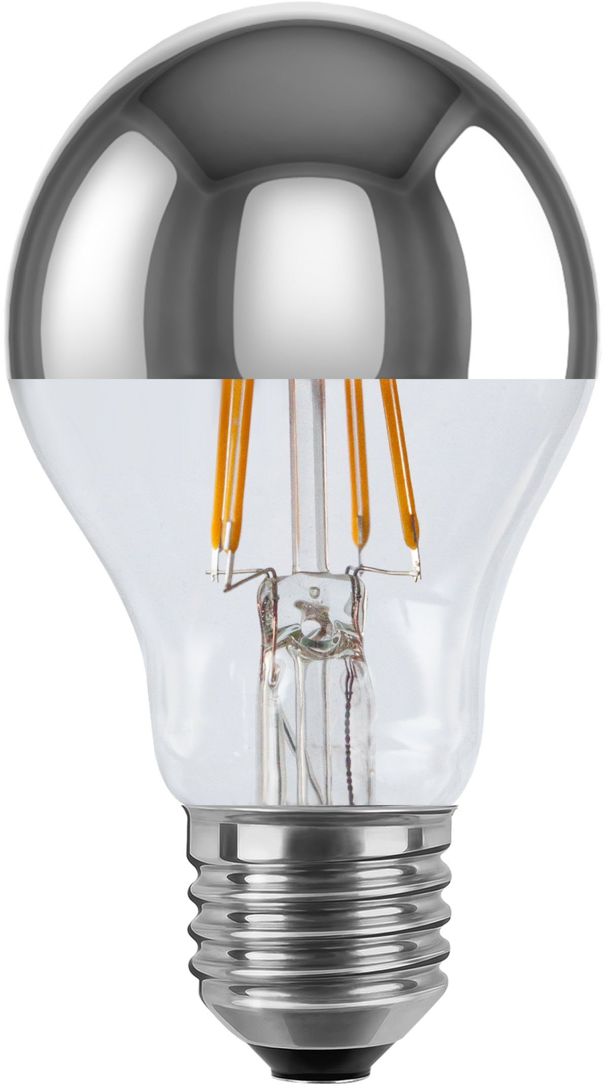 Warmweiß, LED-Leuchtmittel Glühlampe E27, Spiegelkopf E27, 2700K silber, LED Spiegelkopf, SEGULA Glühlampe dimmbar,