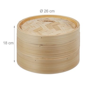 relaxdays Dämpfeinsatz Dampfgarer Bambus 2 Etagen 26 cm