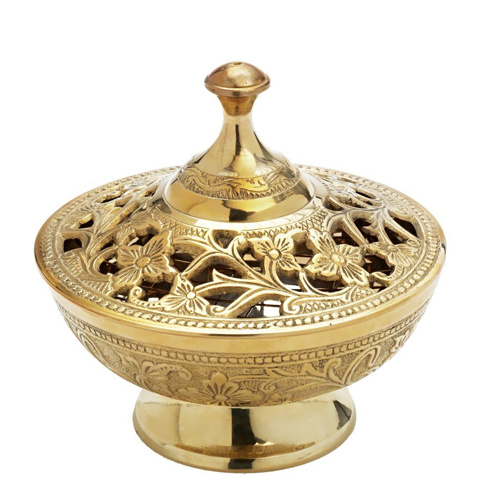 NKlaus Räucherschale Weihrauch Schale Räuchergefäß Antik Rund Gold Mess, Räuchergefäß