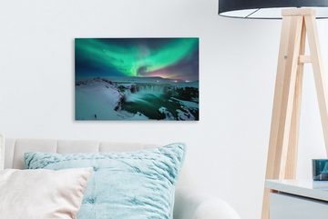 OneMillionCanvasses® Leinwandbild Nordlichter - Schnee - Natur - Island, (1 St), Wandbild Leinwandbilder, Aufhängefertig, Wanddeko, 30x20 cm