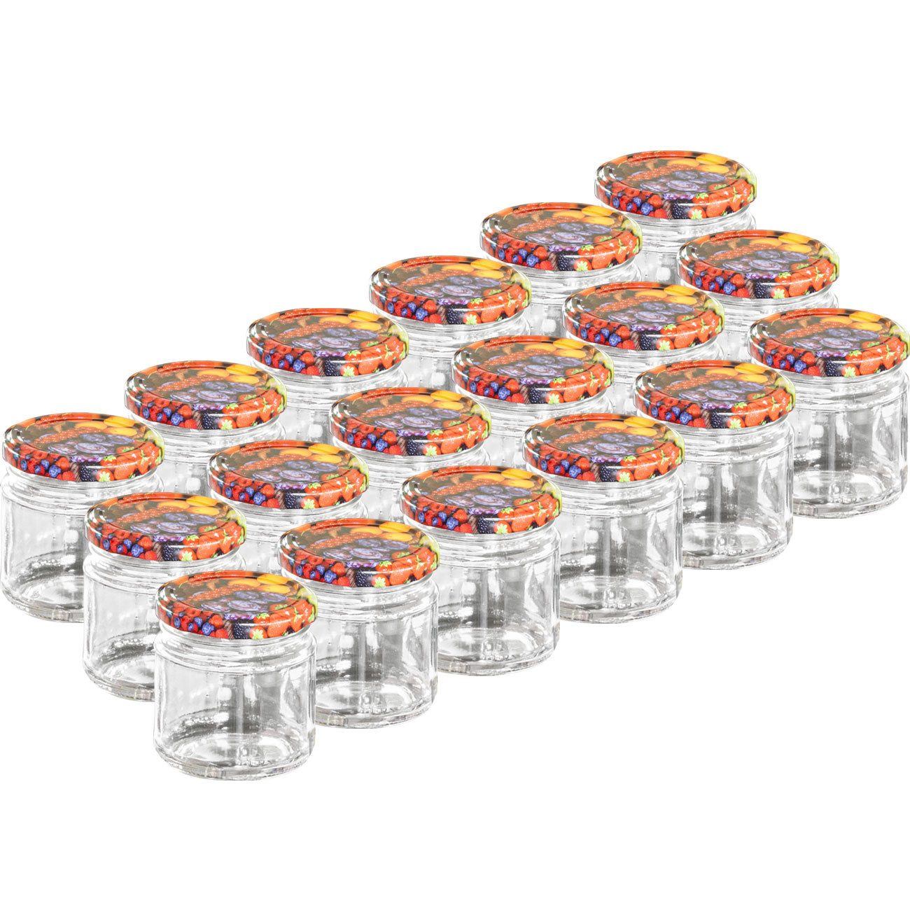 Casativo Einmachglas Sets Einmachgläser 210ml Sturzgläser mit Früchte-Deckel für Marmelade, (18-tlg., 6er-Set & 12er-Set & 18er-Set), 210ml Sturzgläser mit dekorativem Früchte-Schraubdeckel im Set