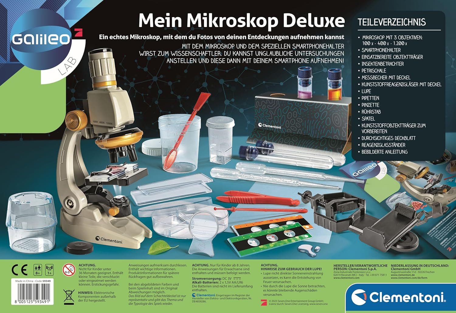 Clementoni® Experimentierkasten Clementoni 59349 - Galileo Lab Mein Mikroskop Deluxe – Bild 3 von 5