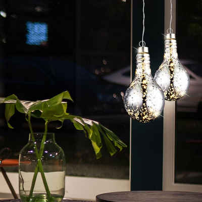 etc-shop LED Pendelleuchte, LED-Leuchtmittel fest verbaut, Hängeleuchte Glühbirne Akku Dekoleuchte Birnenform