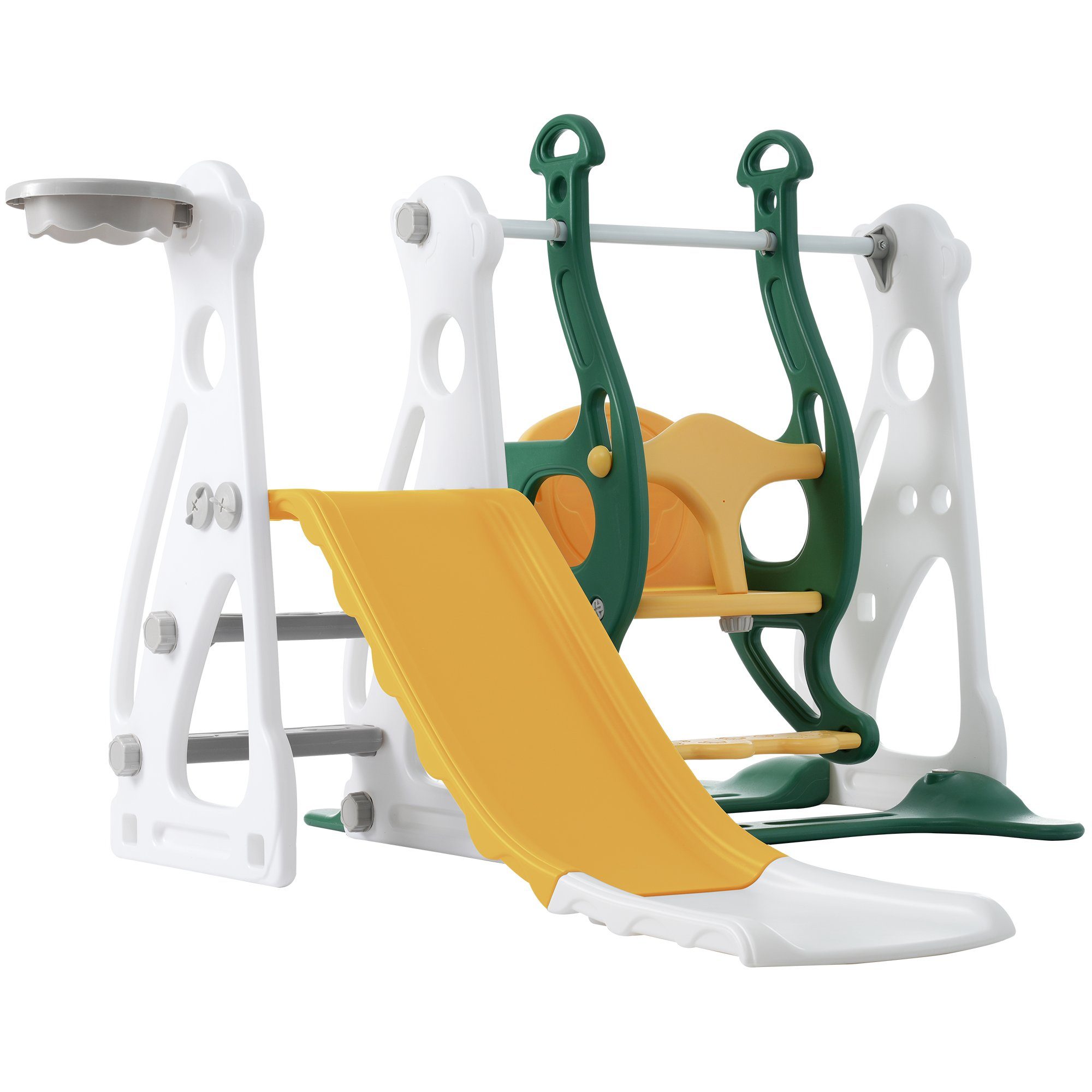 Merax Rutsche inkl. Rutsche, Schaukel, Treppe und Basketballkorb, 4-in-1 Kinderrutsche Indoor und Outdoor, Spielplatz