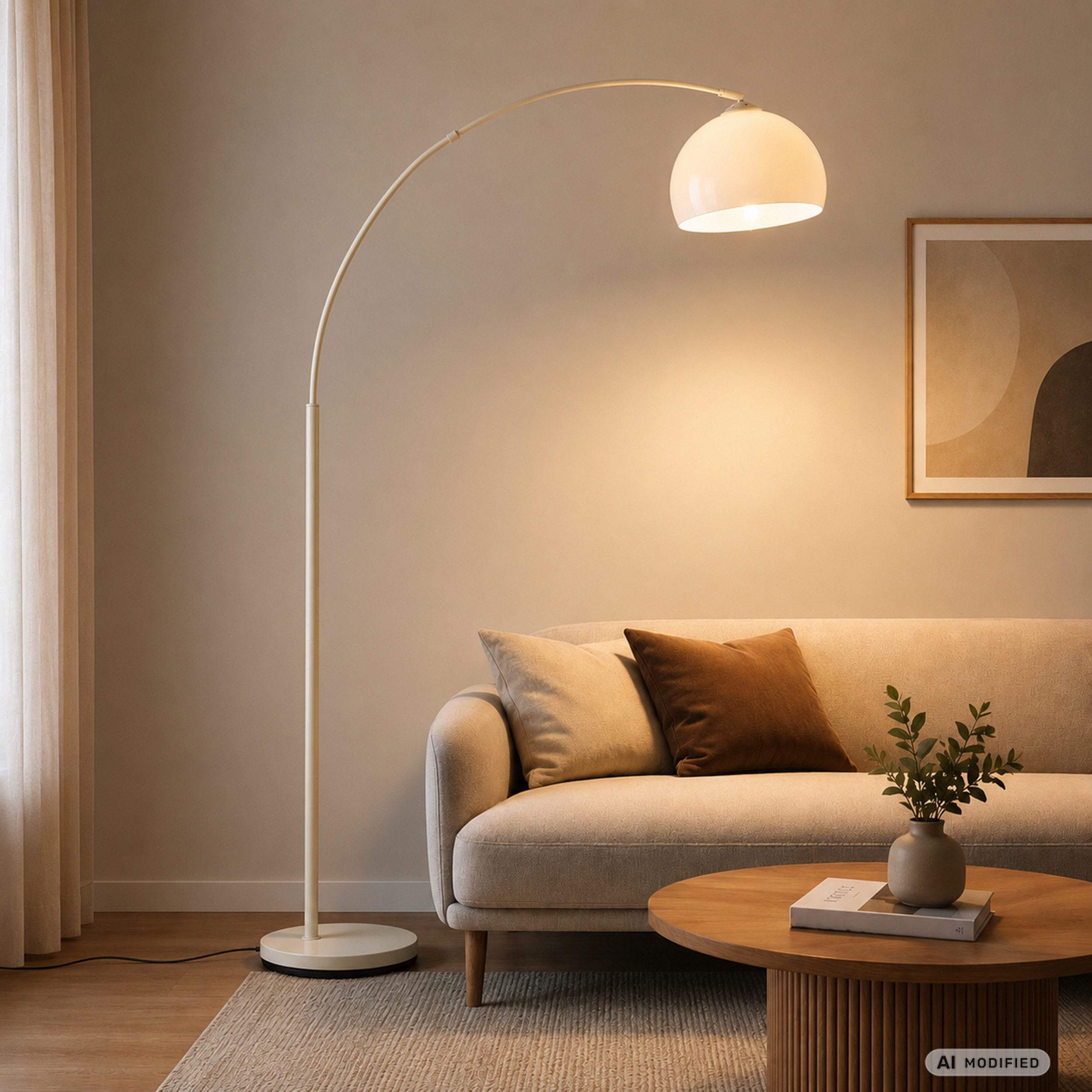 Lightbox Stehlampe, ohne Leuchtmittel, Bogenstehleuchte, 160 x 122 cm, E27 Fassung, schwenkbar, beige/weiß