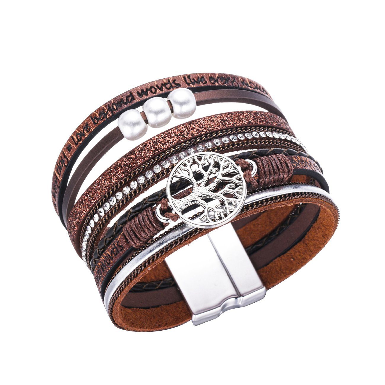Herz Armband Armband für Wickelarmband Alster Lebensbaum Alster Braun Damen, Herz mit Perlen, J0333