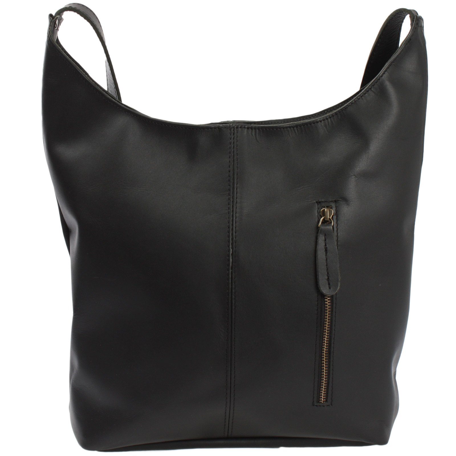 LECONI Schultertasche große Umhängetasche Beuteltasche Damentasche Shopper Echt Leder LE0055, Echtleder – Reißverschlussfach innen & außen – 34×34×11 cm – Bild 4 von 5