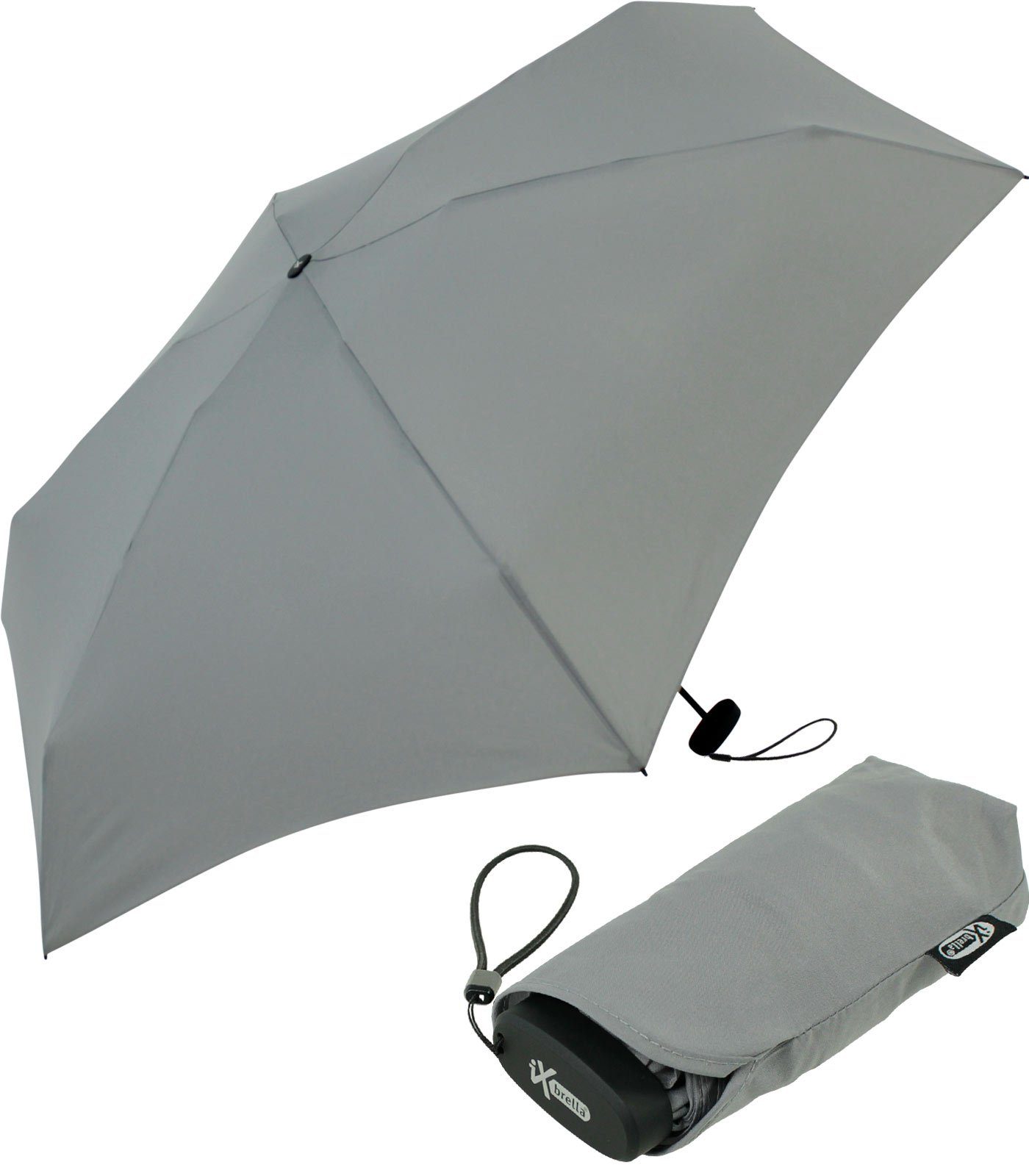 iX-brella Taschenregenschirm Ultra Mini 15 cm winziger Schirm im Handy Format, ultra-klein grau