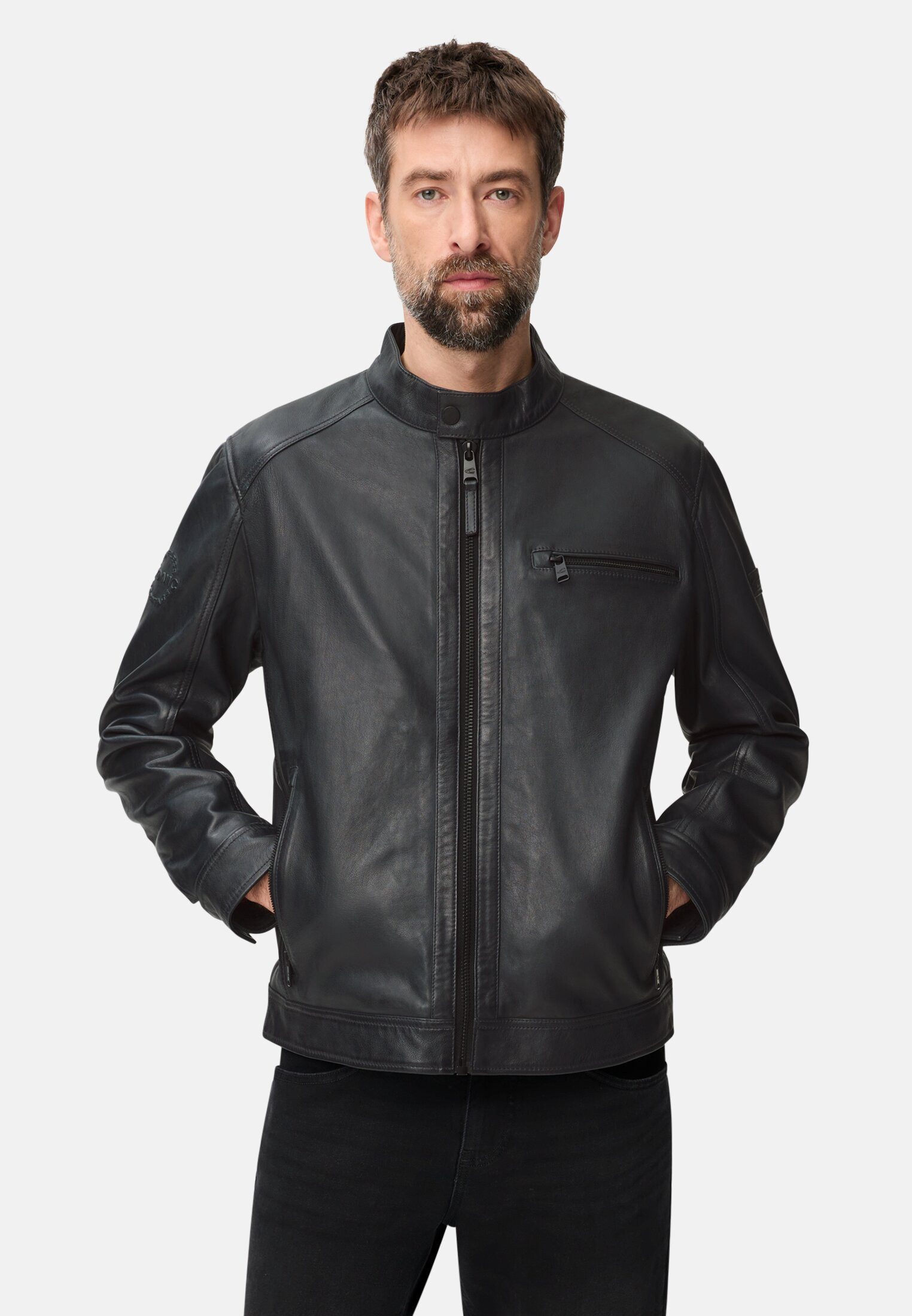 camel active Lederjacke mit Innentaschen Langarm
