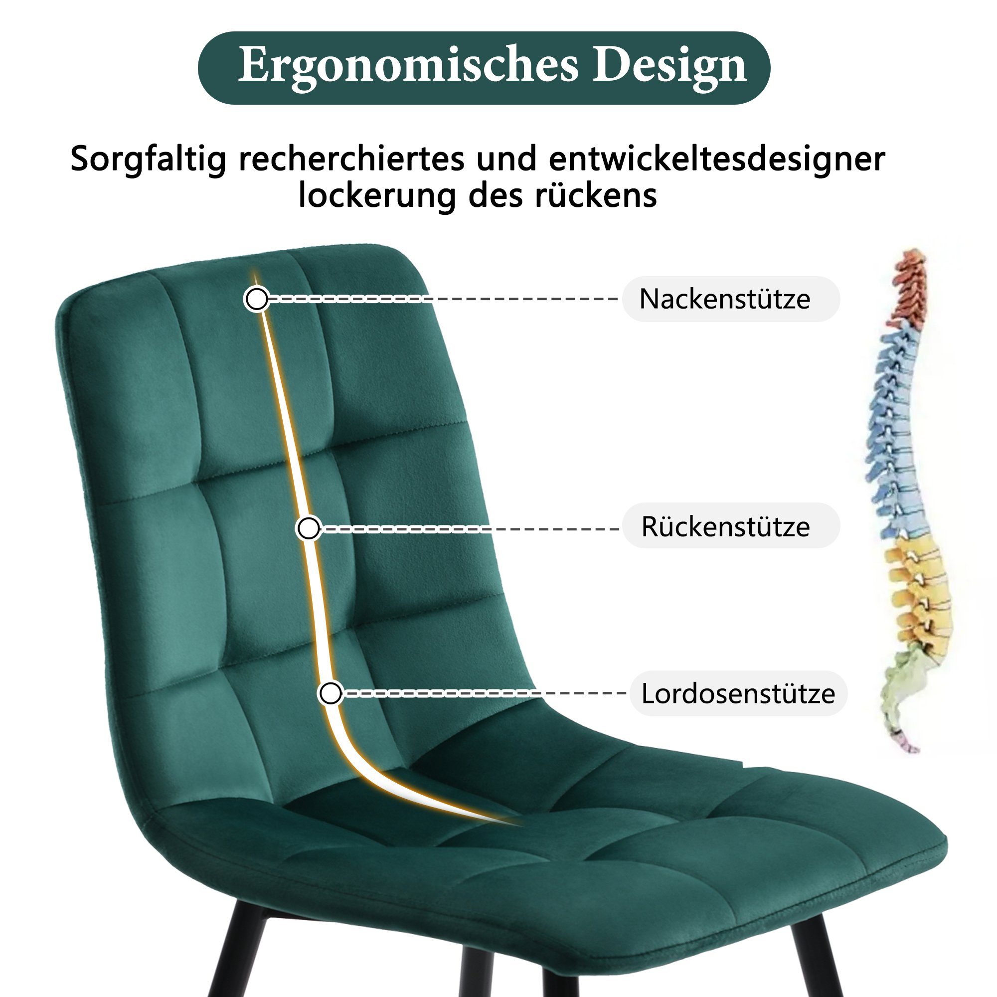 | Tisch, aus Nur Polsterstuhl HAUSS Essgruppe 4-tlg., mit Rückenlehne Stuhl, Gestell kein Samt Grün Grün (Stuhl SPLOE Sitzfläche 4er Set Stühle, Esszimmerstuhl aus Metall)