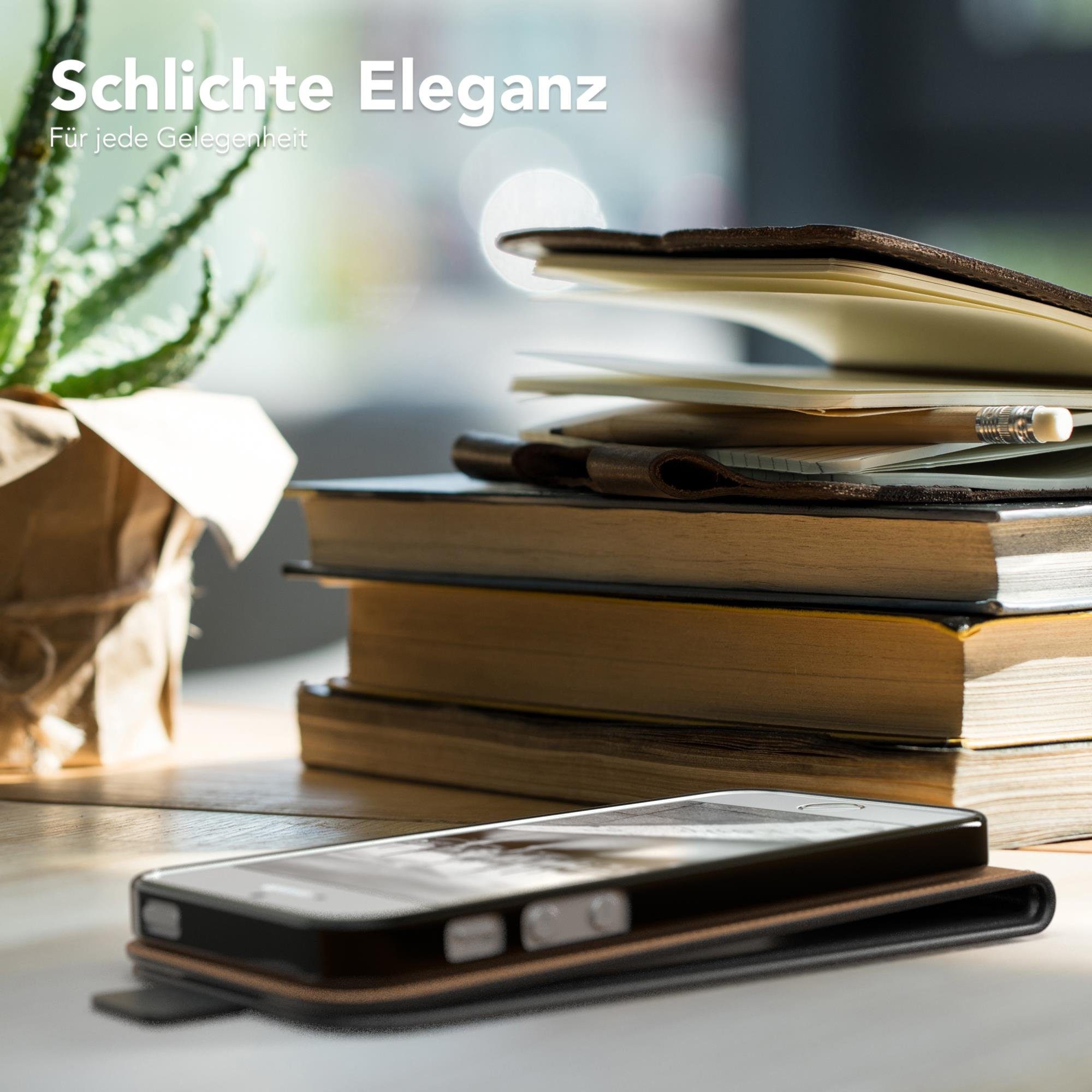EAZY CASE Handyhülle Flipcase für Apple iPhone SE 2016 / iPhone 5/5S 4,0 Zoll, Tasche Klapphülle Handytasche zum Aufklappen Etui Kunstleder Schwarz