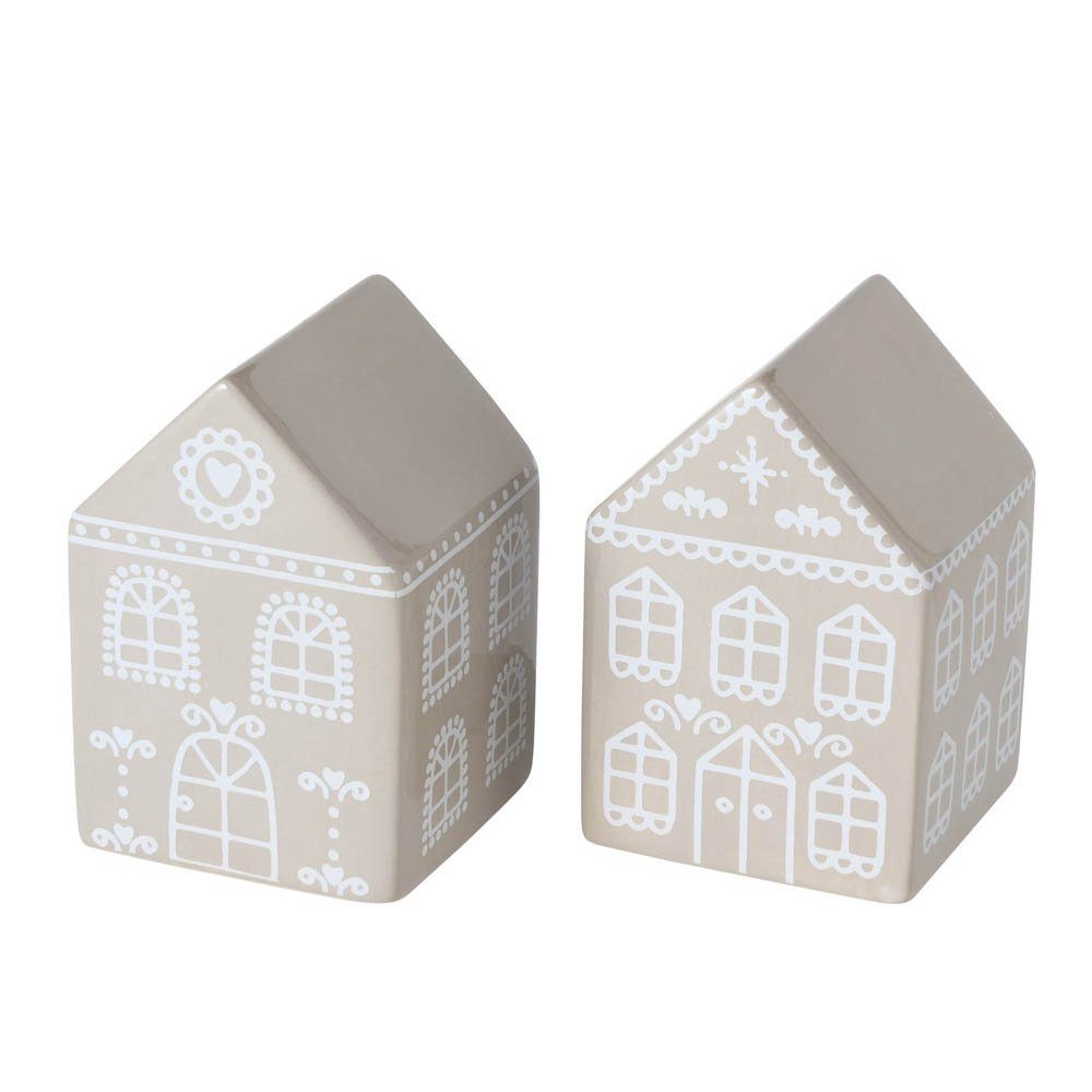 BOLTZE Dekoobjekt 2tlg. Dekohaus GINGERBREAD beige weiß H12cm Deko Weihnachten (2 Motive)