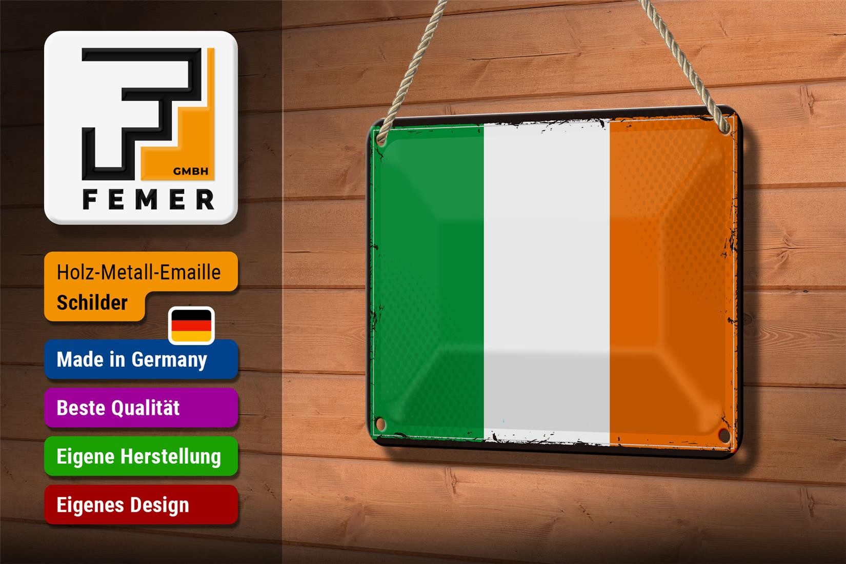 Femer GmbH Metallschild Flagge Irlands 18x12cm Retro Flag of Ireland, (1 St), gewölbte Oberfläche, abgerundete Ecken, umgeschlagene Kanten