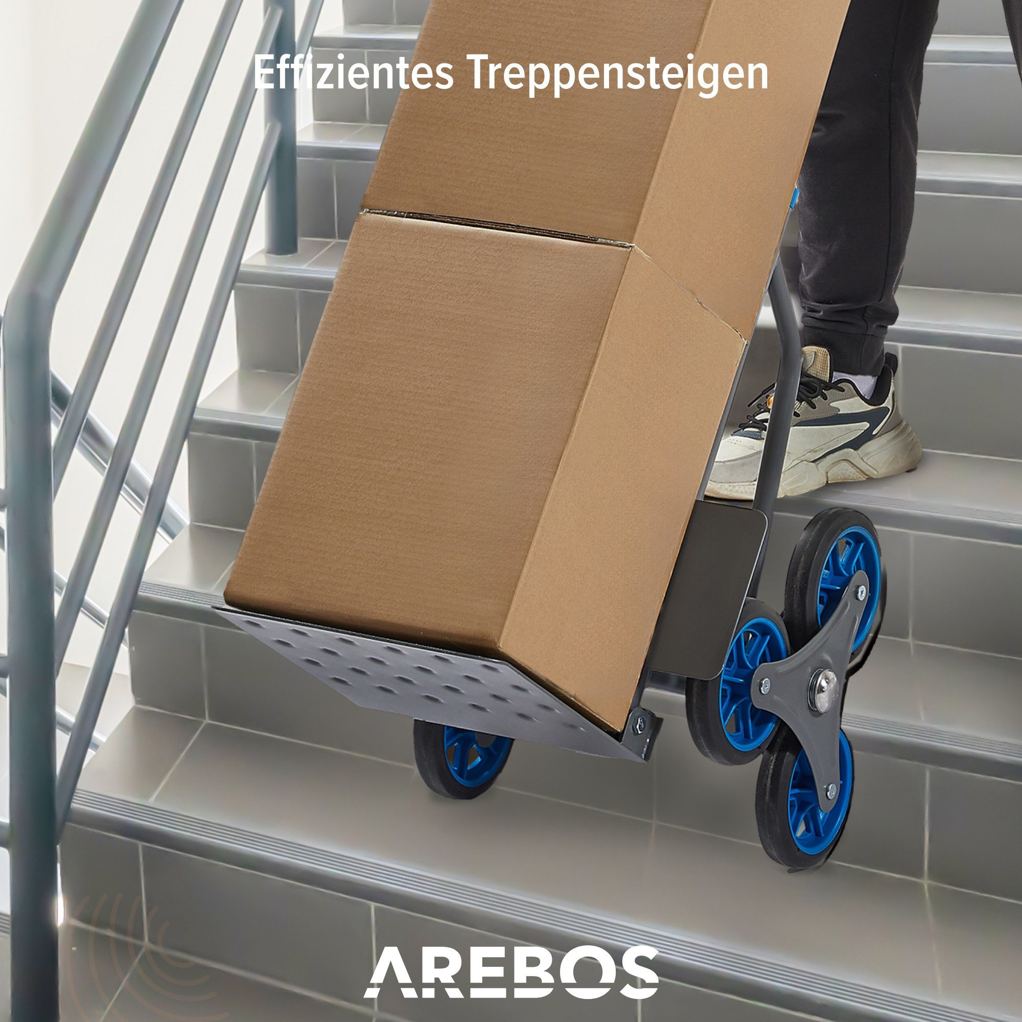 Arebos Treppensackkarre Sackkarre Transportkarre 150kg Treppensteiger Stappelkarre, Höhenverstellbar: 74 - 109 cm, Ladefläche: 31,1 x 28,8 cm – Bild 4 von 5