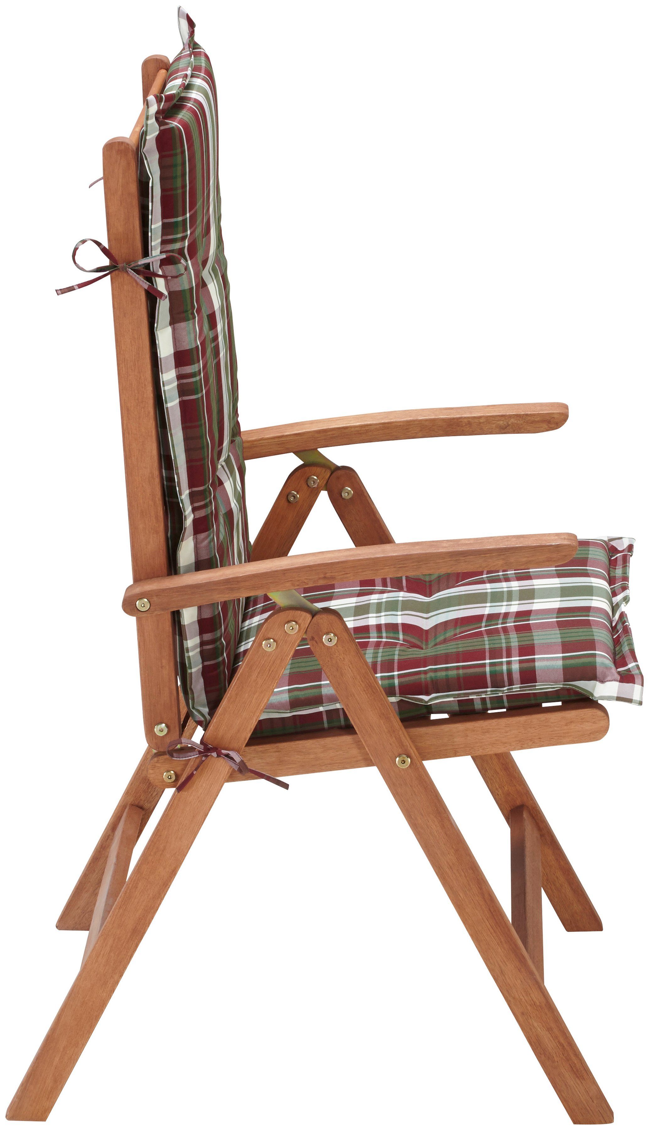 MERXX Garten-Essgruppe Borkum, TOPSELLER!, (13-tlg., 6x Sessel, inkl. Sitz- und Rückenkissen, 1x Klapptisch 135x85 cm), Eukalyptusholz, FSC® Mix, geeignet für 6 Personen