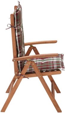 MERXX Garten-Essgruppe Borkum, (13-tlg., 6x Sessel, inkl. Sitz- und Rückenkissen, 1x Klapptisch 135x85 cm), Eukalyptusholz, FSC Mix, geeignet für 6 Personen