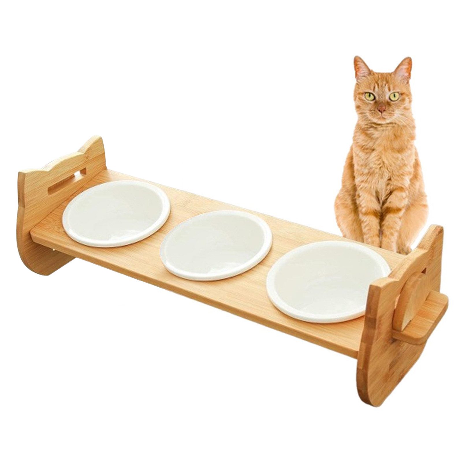 Elegear Кормnapf erhöhter Кормnapf 2er Set für Katze/Kleiner Hunden, Keramik, 3 Keramiknäpfe à 213ml, Rutschfest, Katzenohren Design, Ergonomisch