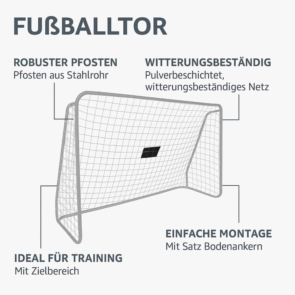 BBWL Fußballtor mit Schusswand 2in1 Netz Trainings Tor mit Spikes Stahlrahmen, 240x170 cm Kinder Fußballtor wetterfest Outdoor Trainingsgerät Garten