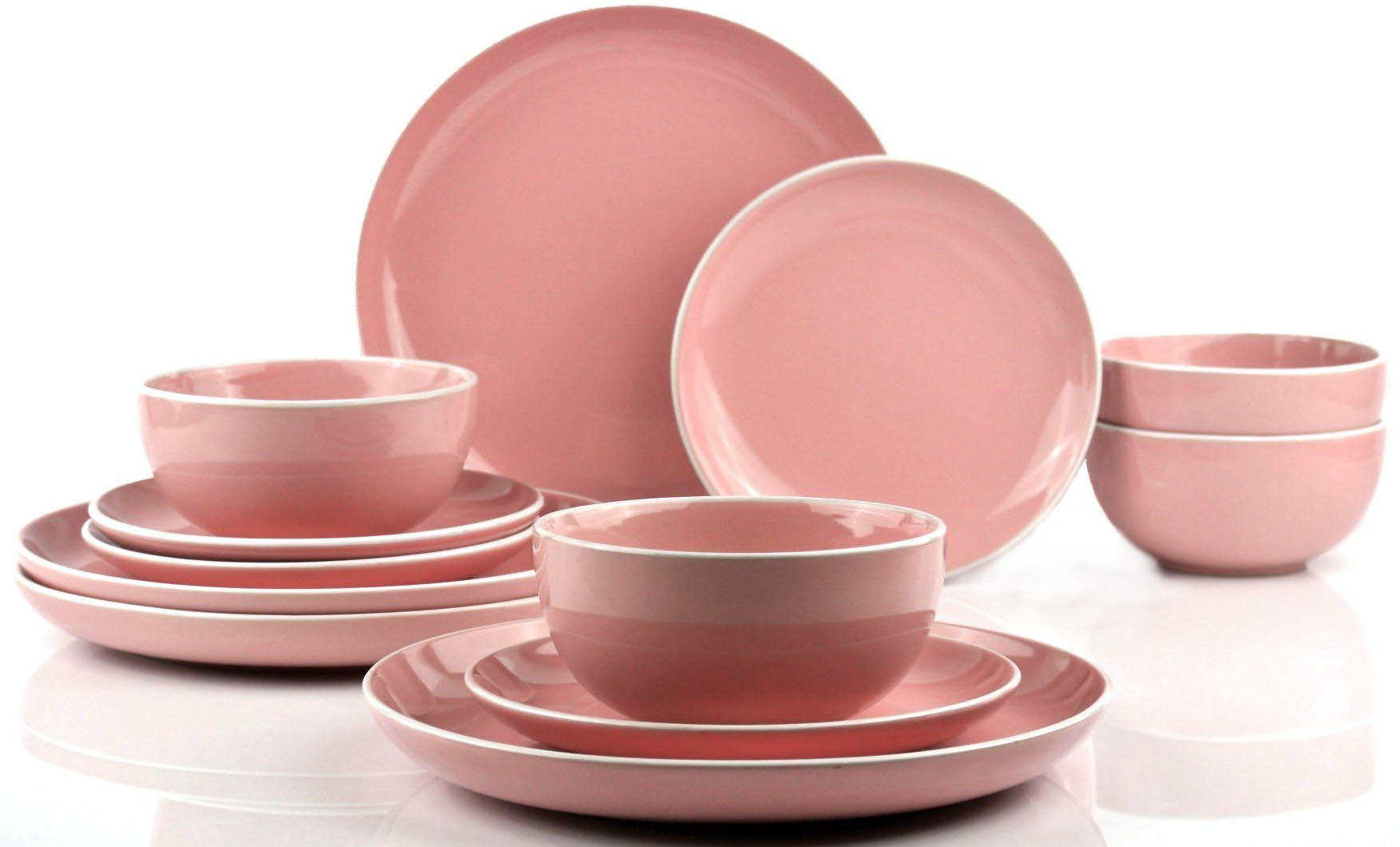 Retsch Arzberg Tafelservice Geschirr-Set, Service HALO BUBBLE GUM (12-tlg), 4 Personen, Steinzeug, Teller Set, Klare Farben und Klare Formen - 12 Teile, für 4 Personen
