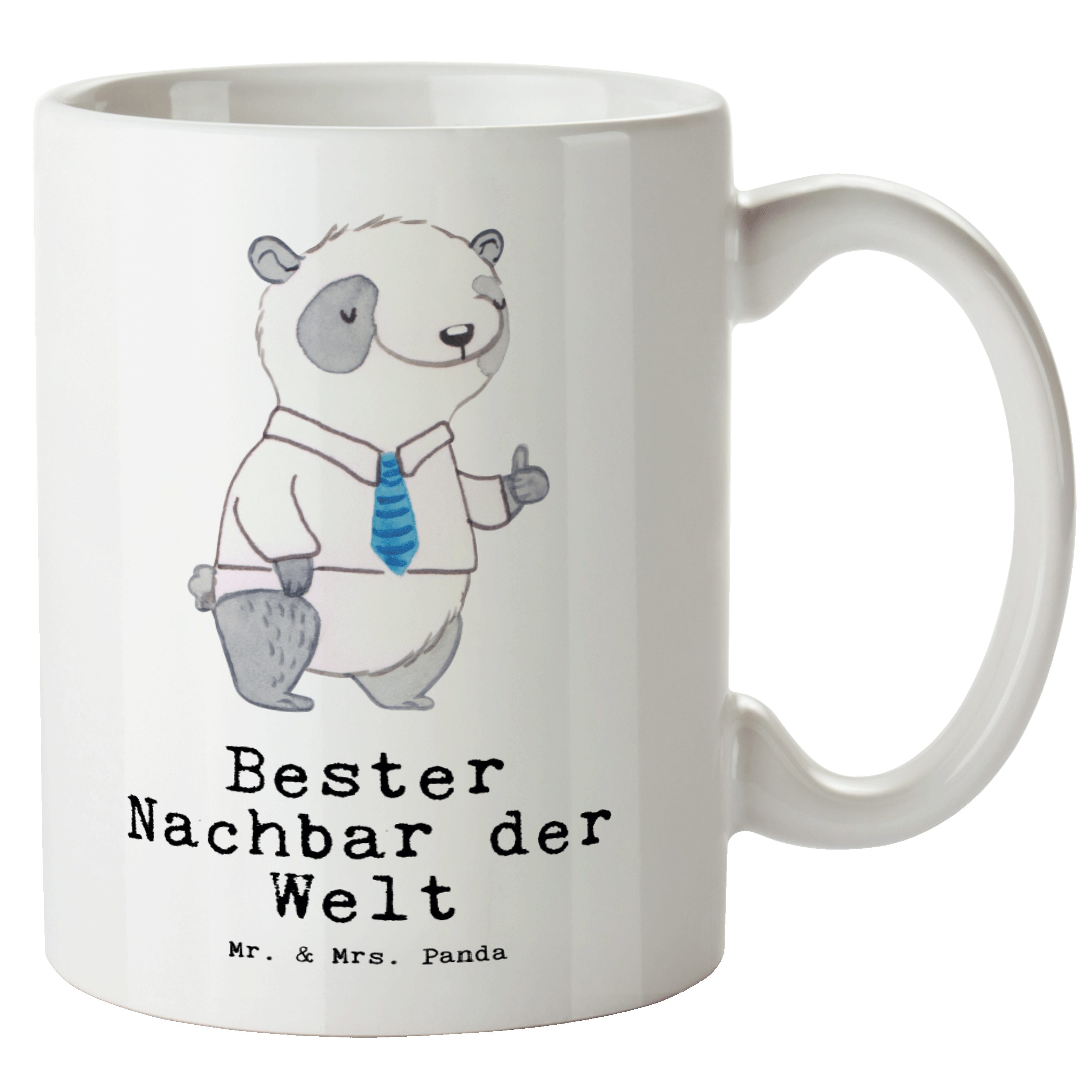 Mr. & Mrs. Panda Tasse Panda Bester Nachbar der Welt - Weiß - Geschenk, Bedanken, XL Teetass, XL Tasse Keramik