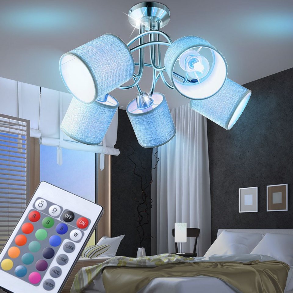etc-shop LED Deckenleuchte, Leuchtmittel inklusive, Warmweiß, Farbwechsel, Decken  Lampe Fernbedienung Leuchte geschwungen Stoff Strahler im Set