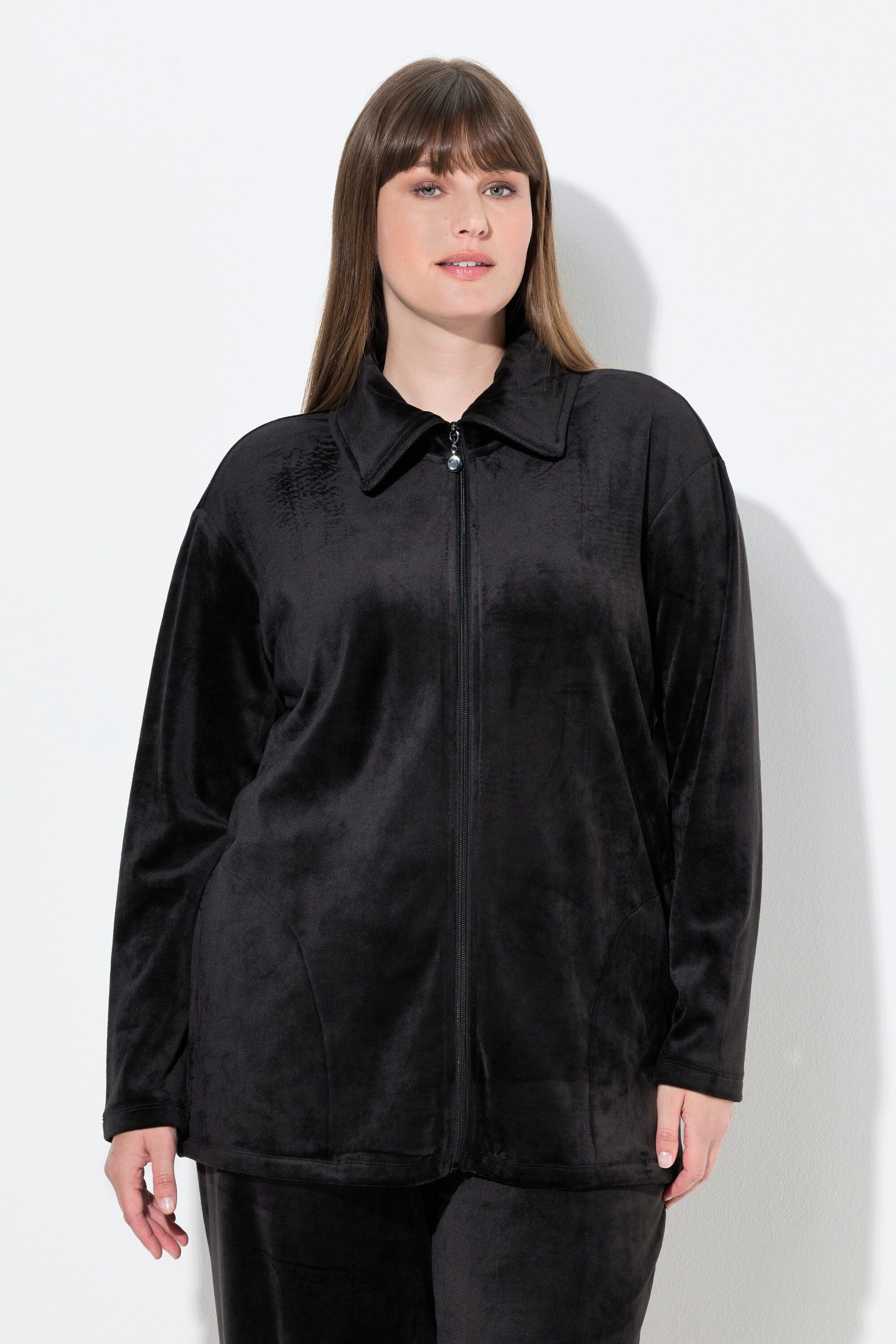 Ulla Popken Sweatjacke Homewear-Jacke Nicki Stehkragen kuschelweich günstig online kaufen