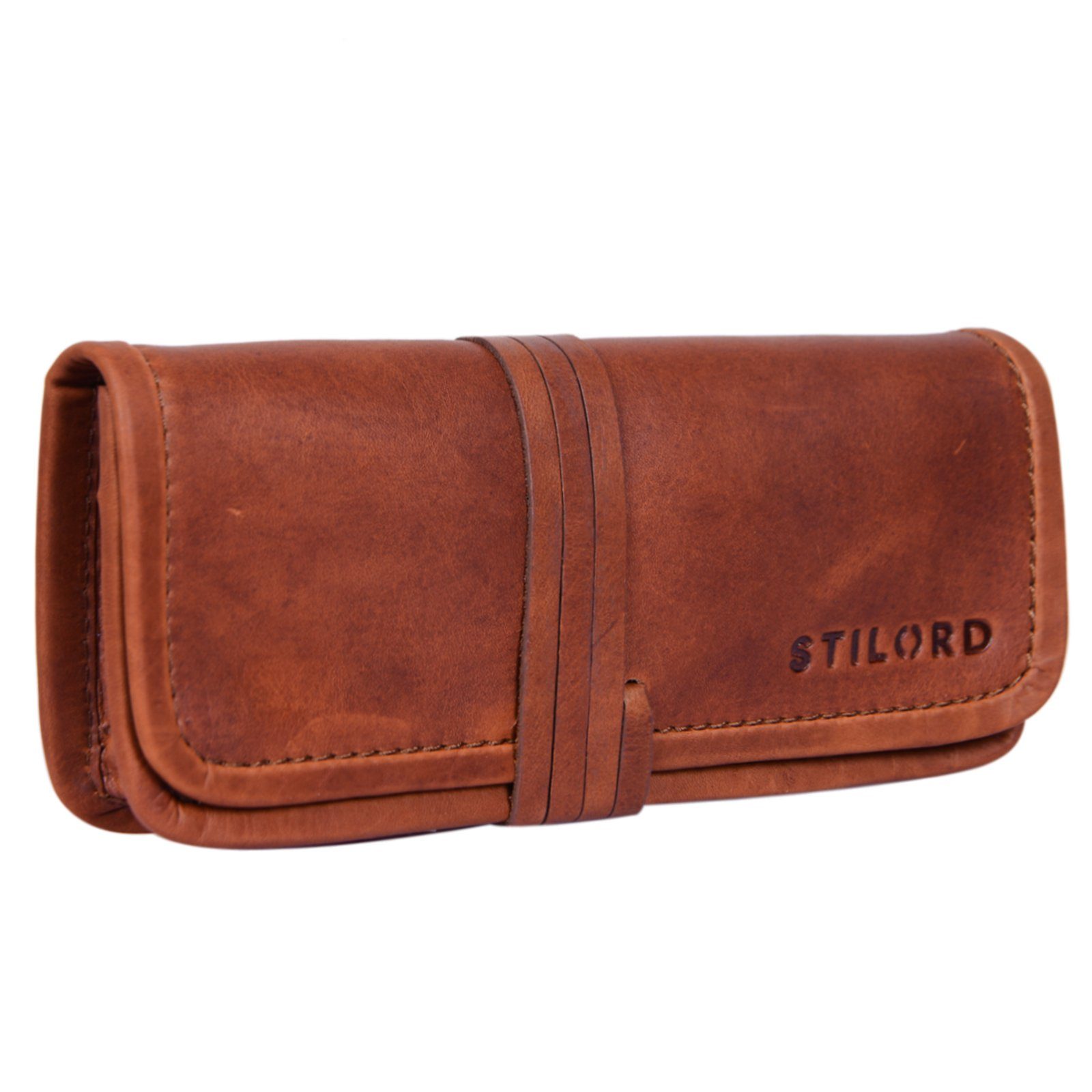 braun Federmäppchen Etui Vintage cognac STILORD Leder "Lenny" -