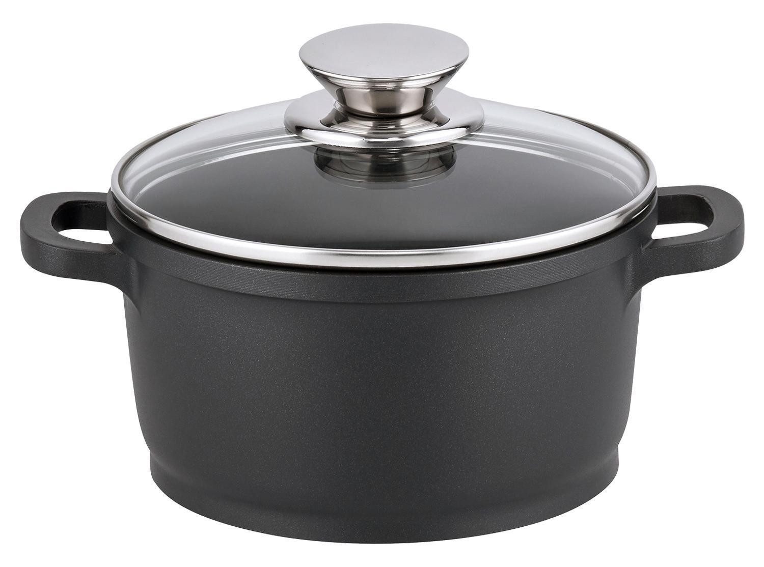 Elo Kochtopf ALUCAST, Ø 16 cm, Schwarz, mit Glasdeckel, Aluminiumguss, Antihaftbeschichtung, für alle Herdarten geeignet