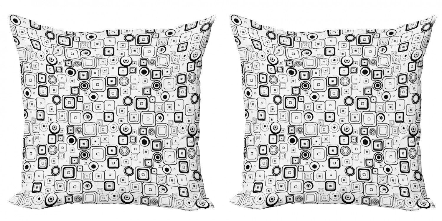 Schwarz (2 und Kreise Accent Quadrate weiß Doppelseitiger Kissenbezüge Abakuhaus Stück), Digitaldruck, Modern