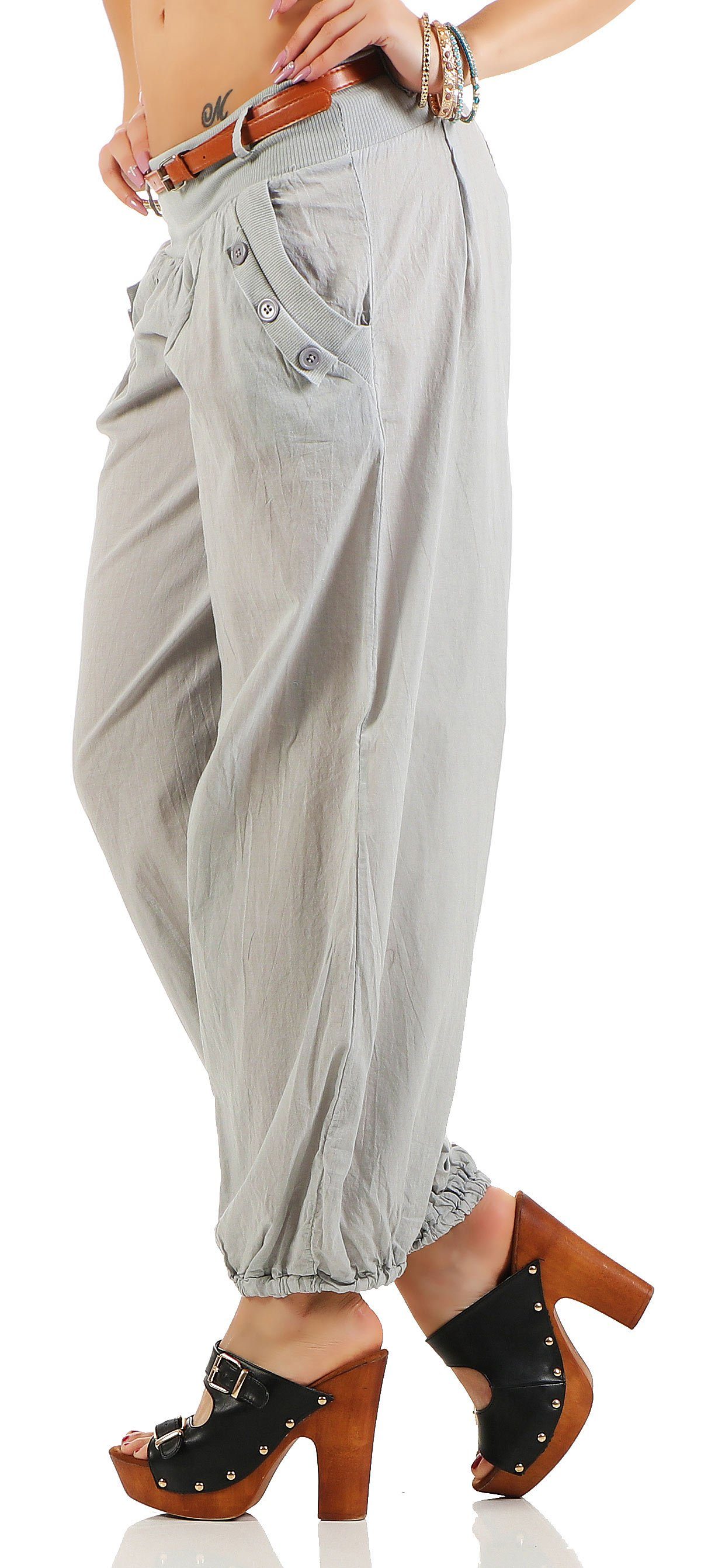malito more than fashion Haremshose malito Damen Chino Hose in Uni Farben, Freizeithose mit Gürtel, Sommerhose mit Gürtel
