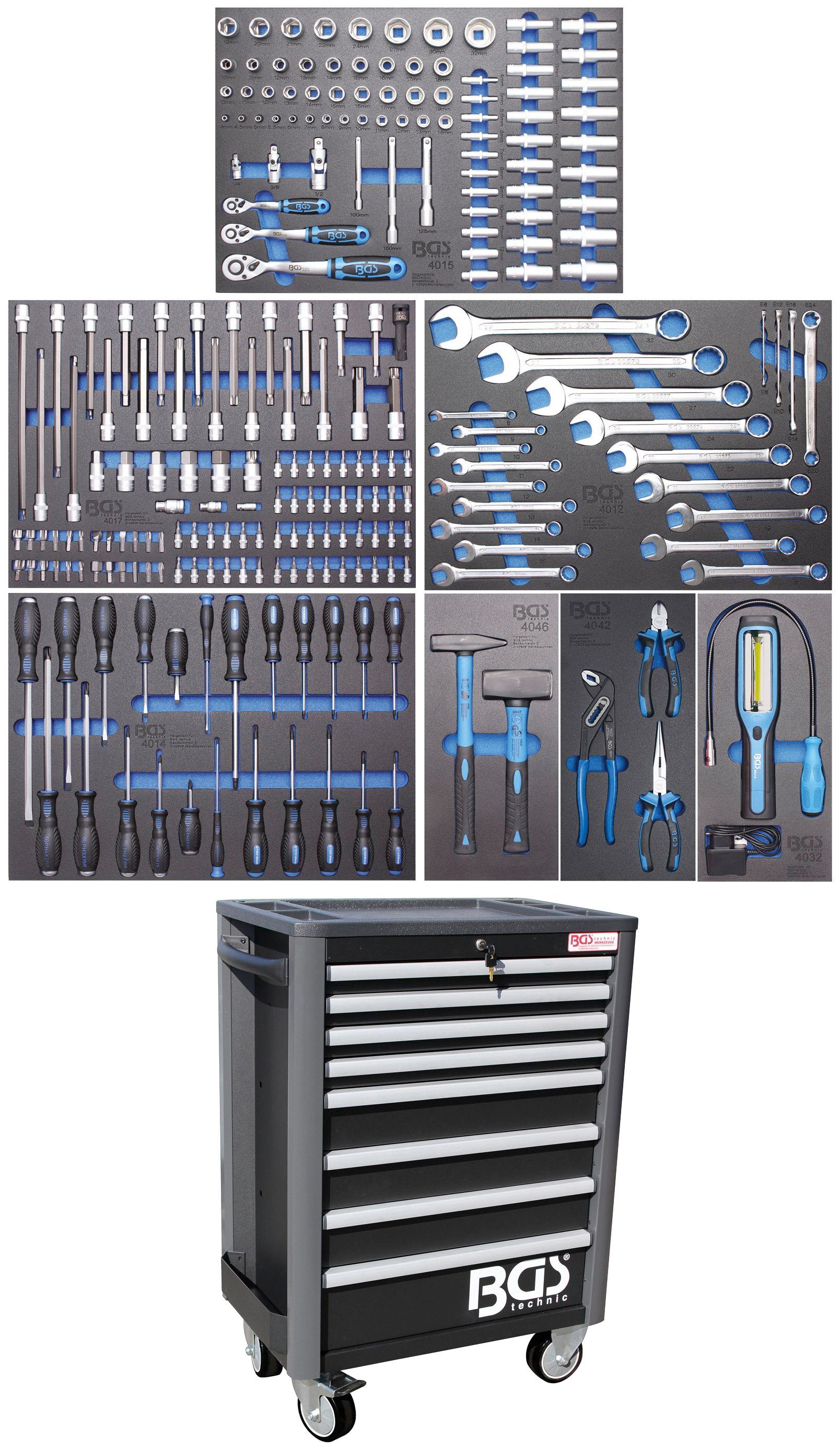 Standard, Profi Werkzeugset, BGS befüllt, Werkstattwagen 8 Schubladen (234-tlg), 234-tlg.