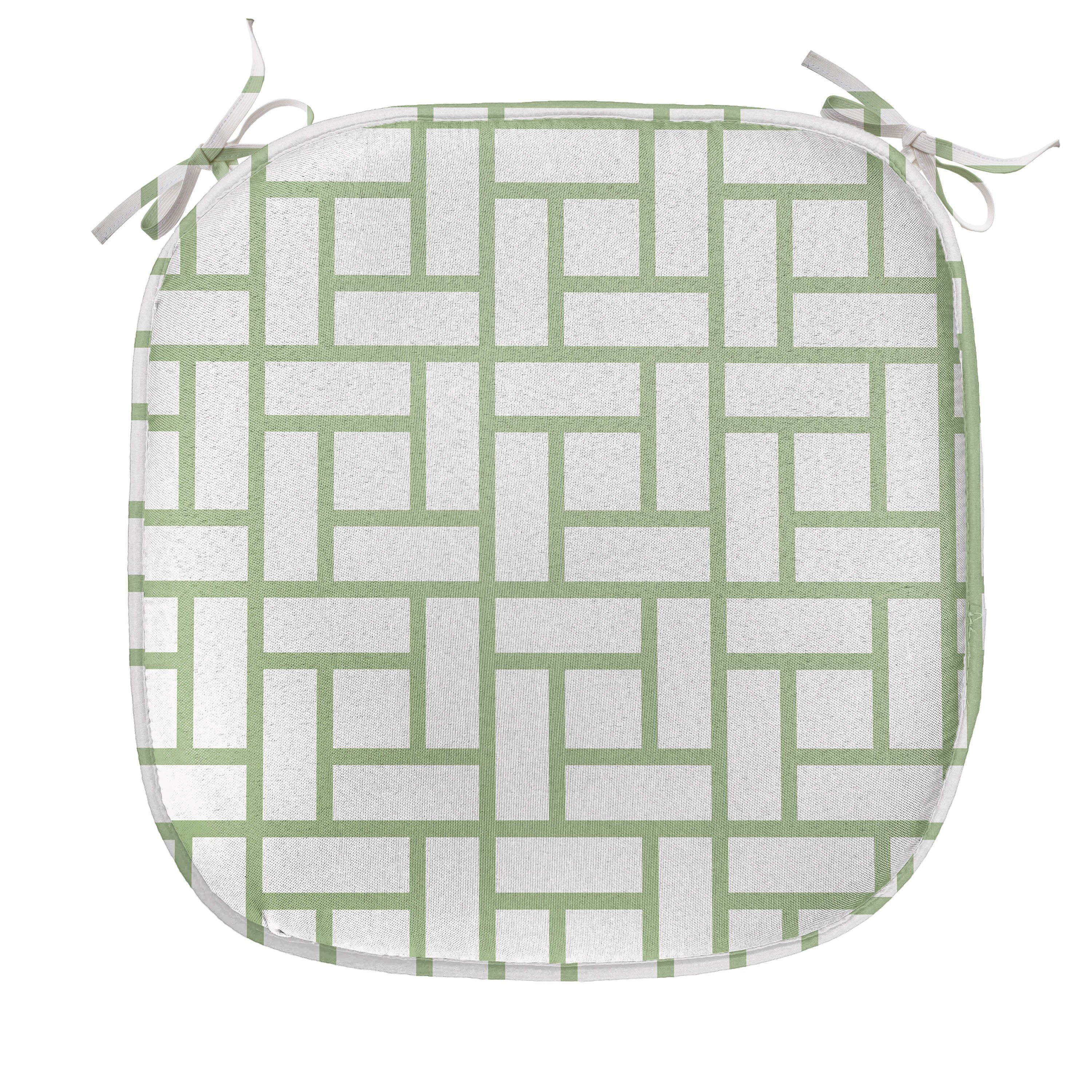 Abakuhaus Stuhlkissen Dekoratives wasserfestes Kissen mit Riemen für Küchensitze, Grün Maze geformte Quadrate Linien