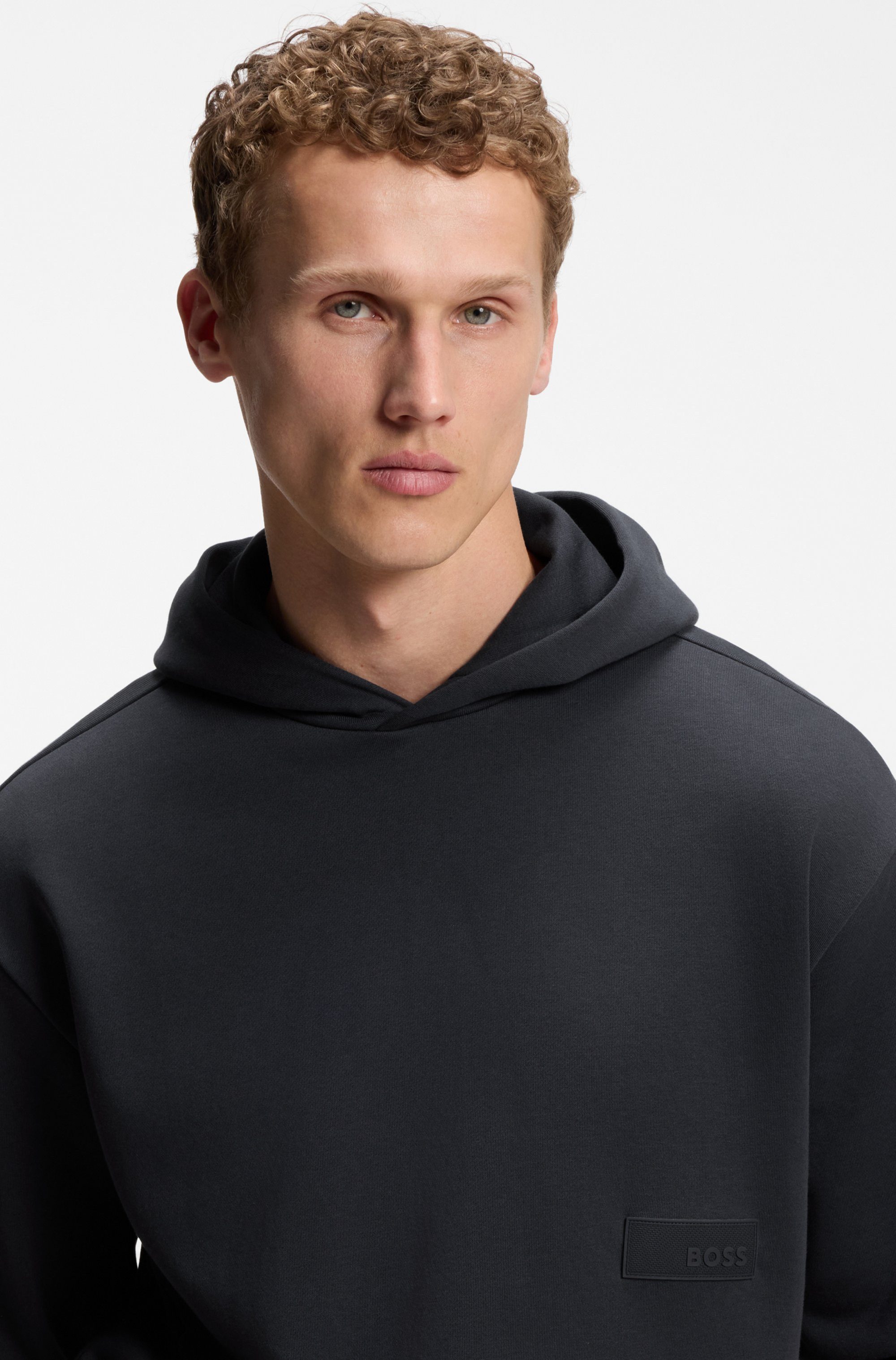 BOSS GREEN Kapuzensweatshirt Rippbündchen, Relaxed Fit, Baumwollmischung