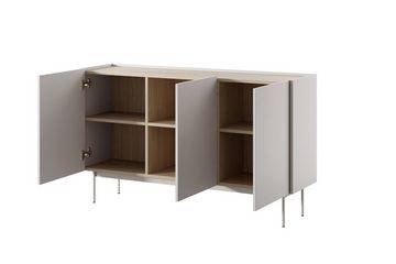 Compleo Kommode dreitürig, Tischplatte- Eiche Linea, Füße aus Metall (ZOTI), skandinavisches Design