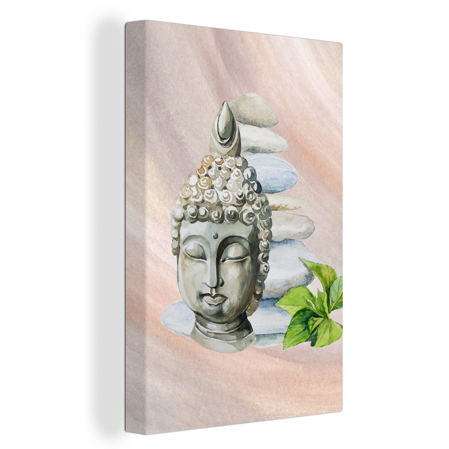 OneMillionCanvasses® Leinwandbild Buddha - Kopf - Steine, (1 St), Leinwandbild fertig bespannt inkl. Zackenaufhänger, Gemälde, 20x30 cm
