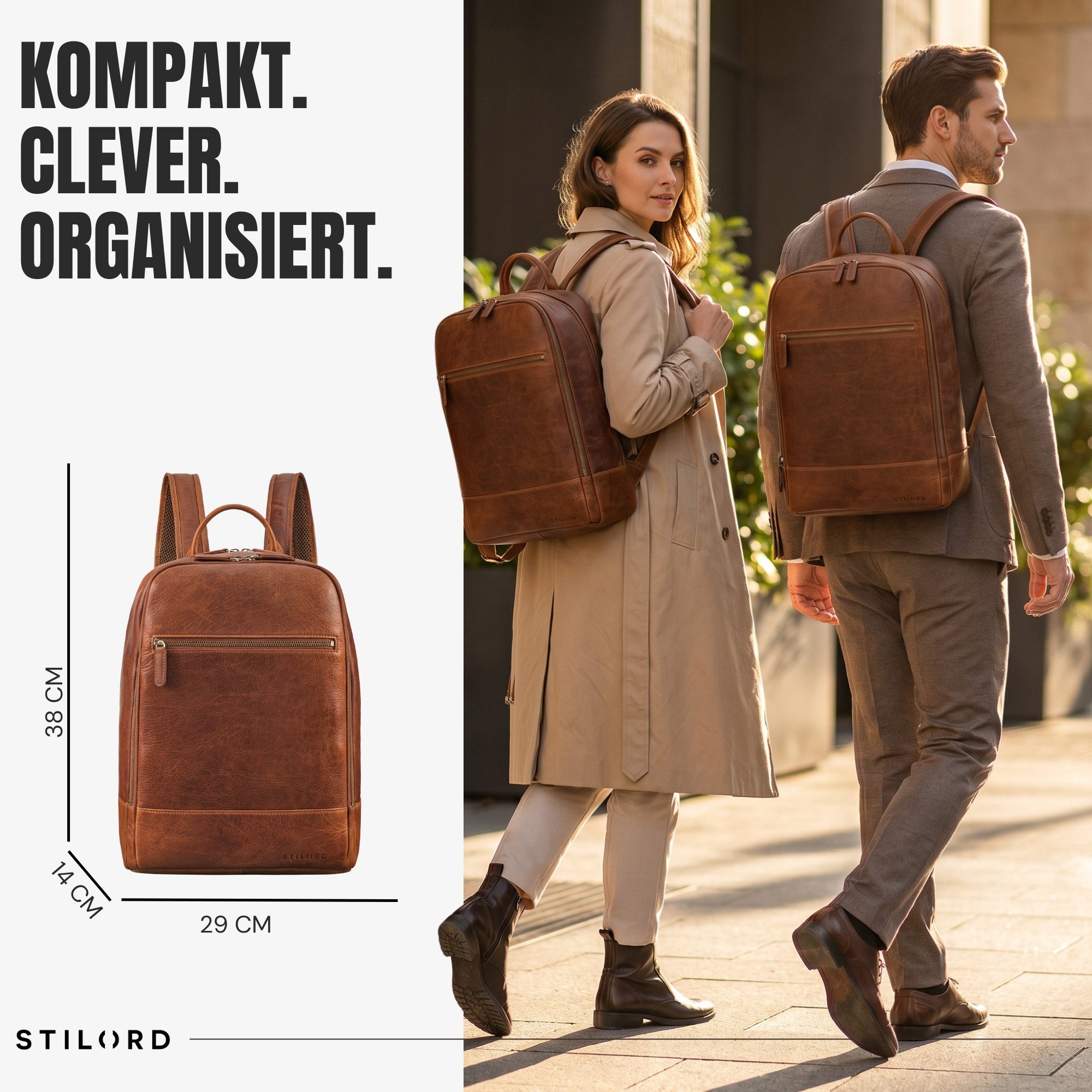 STILORD Notebook-Rucksack "Willis" Großer Tagesrucksack für Damen und Herren Echtleder