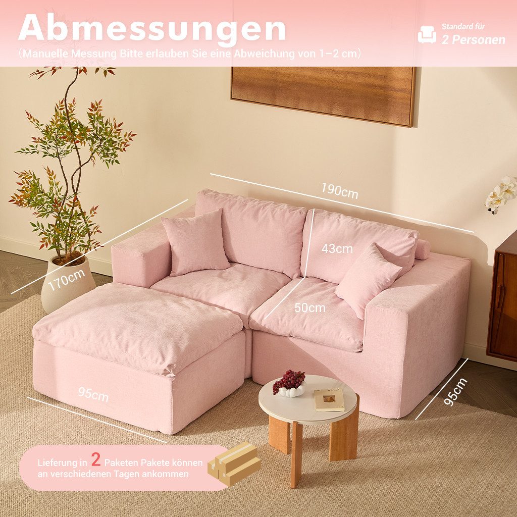 LITBIRD Sofa Ecksofa mit Schlaffunktion, extra tiefe Sitzfläche, Chenille-Bezug, 3 Teile, platzsparendes L-Form Sofa 190 cm, moderne Couch, ohne Montage