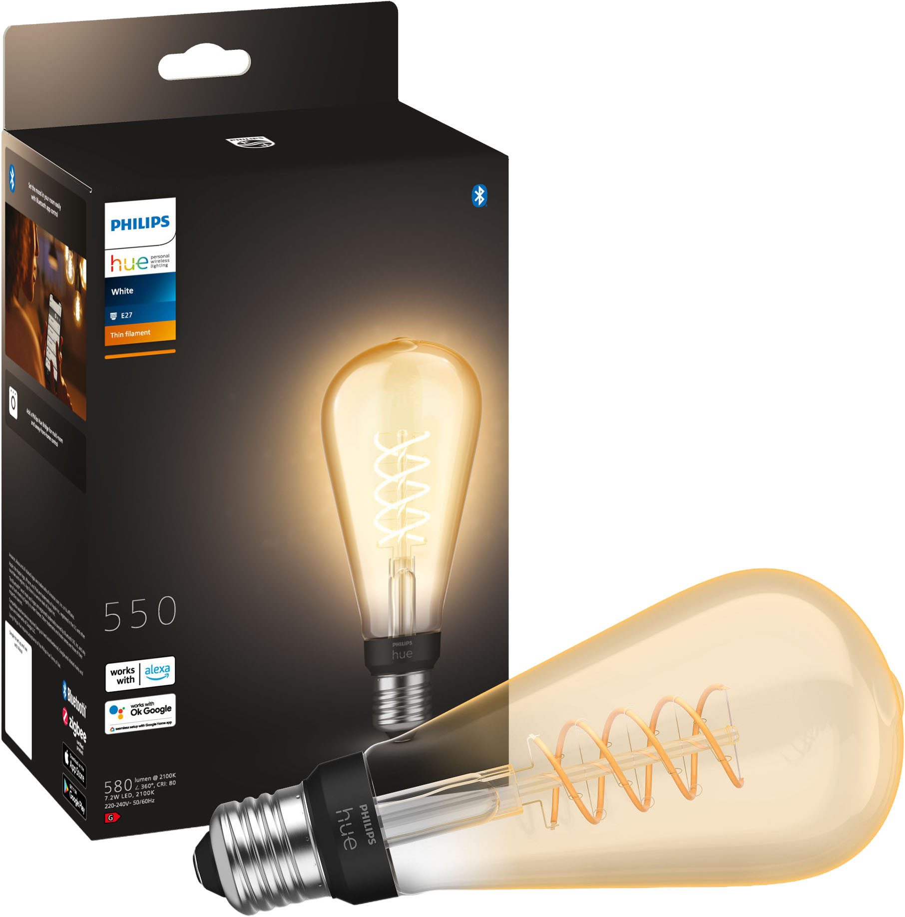 Philips Hue LED-Filament White Giant Edison ST72 550lm, E27, 1 St., Warmweiß