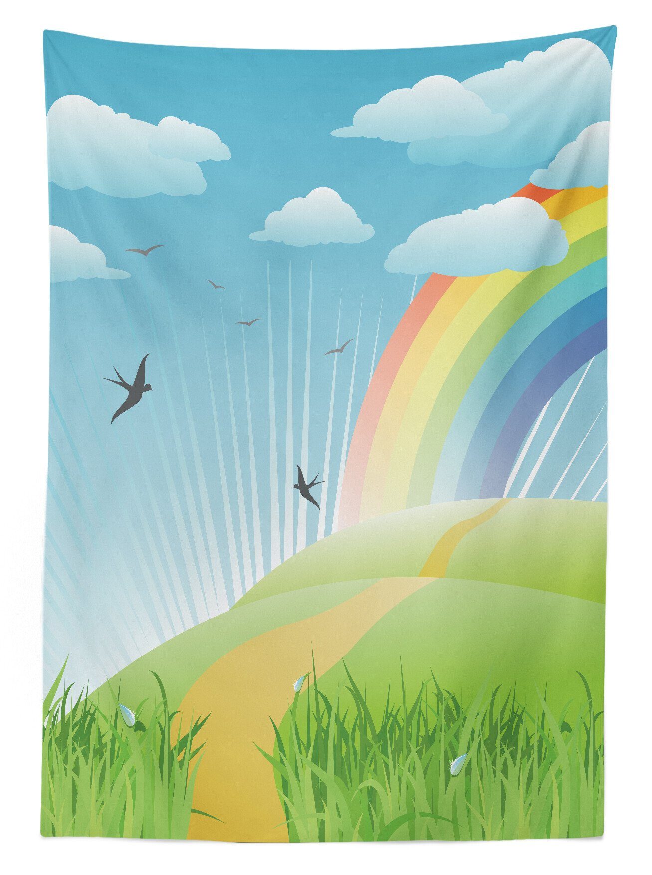 den Für Regenbogen-Streifen geeignet Waschbar Gras Bereich Klare Farbfest Vögel und Abakuhaus Farben, Außen Tischdecke