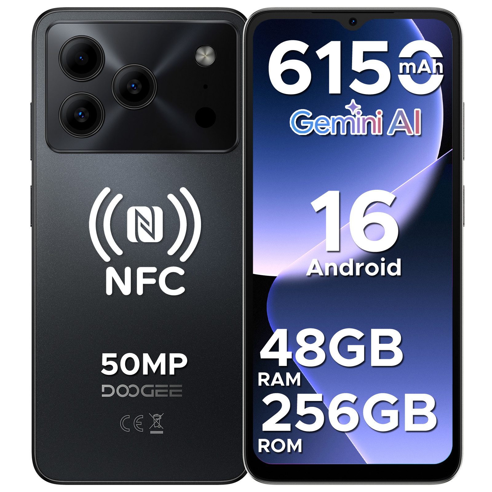 DOOGEE NOTE 56 Pro 6.56" Handy Android 128GB 6150mAh 13MP+90Hz ohne vertrag Smartphone (16,6 cm/6.56 Zoll, 256 GB Speicherplatz, 50 MP Kamera, NOTE 56 PLUS Android 16, 48+256GB, 50MP AI Kamera, 6150mAh Akku, 90Hz)