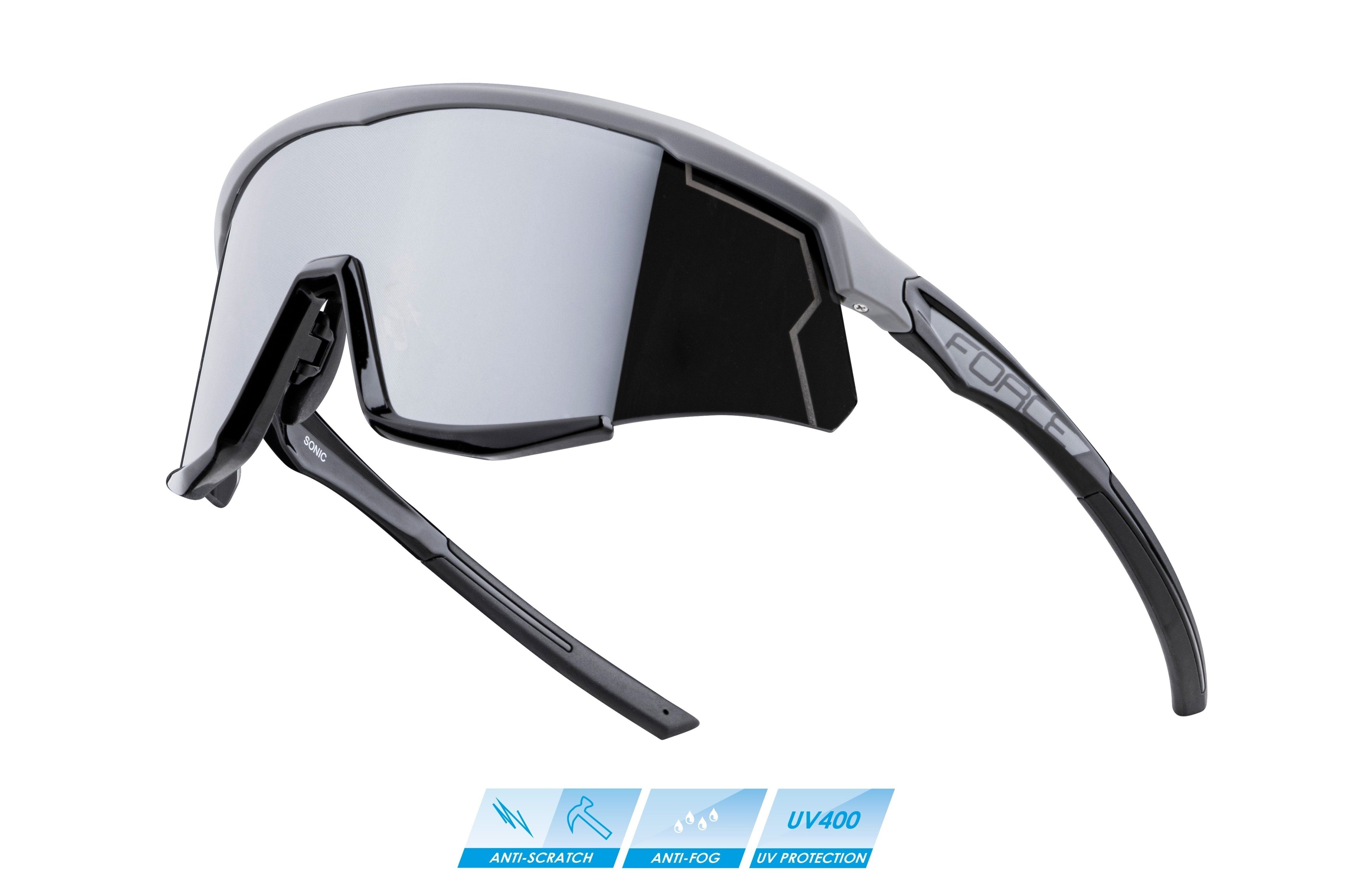 FORCE Fahrradbrille Sonnenbrille gespiegeltes FORCE grau-schwarz SONIC Glas