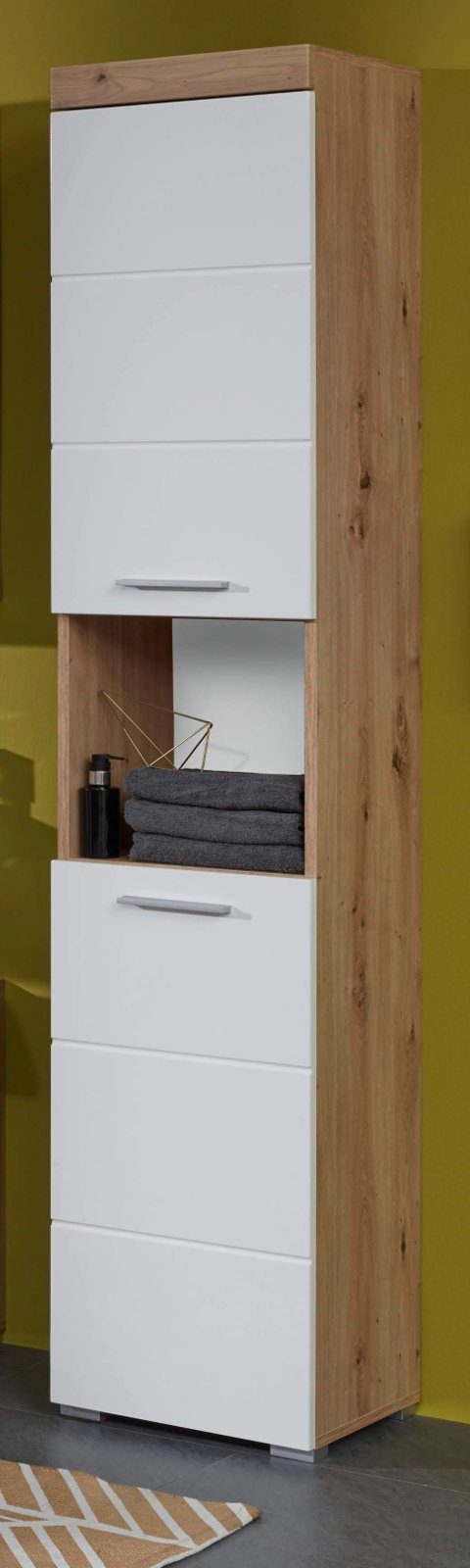 mit 2-türig, (Badschrank weiß 37 trendteam Amanda x 190 cm) Eiche, in Hochglanz Hochschrank