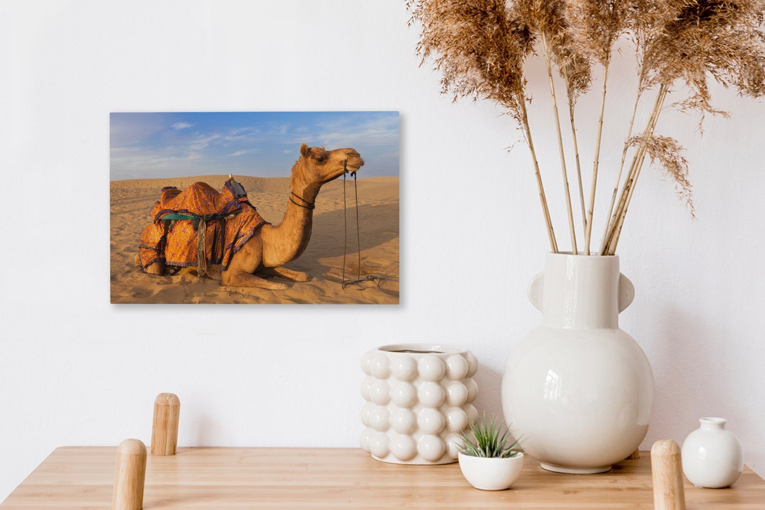 in Leinwandbild Aufhängefertig, Leinwandbilder, (1 St), cm Sanddünen, den 30x20 Wanddeko, Wandbild OneMillionCanvasses® Dromedar-Kamel
