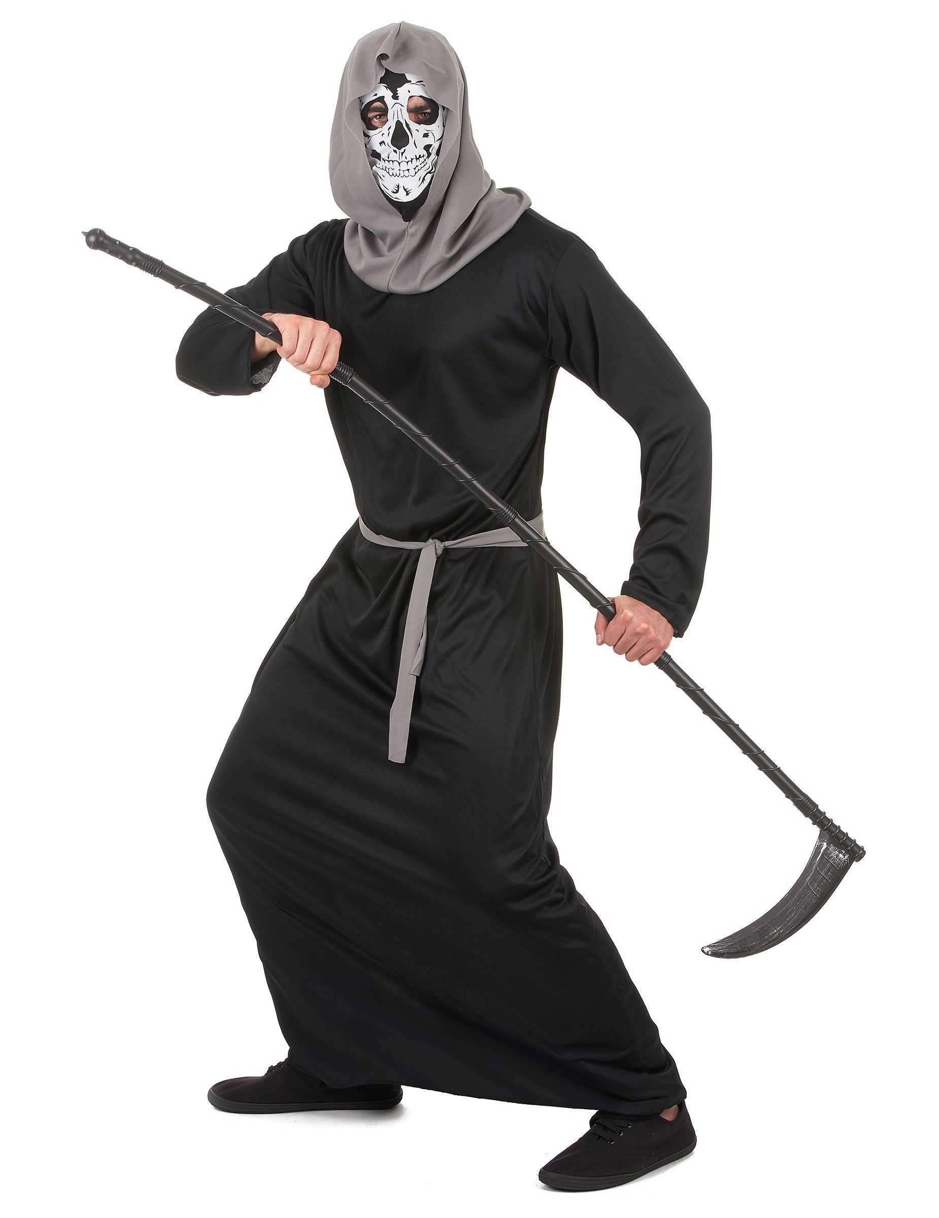 JADEO Kostüm Skelett-Sensenmann Halloweenkostüm schwarz-grau