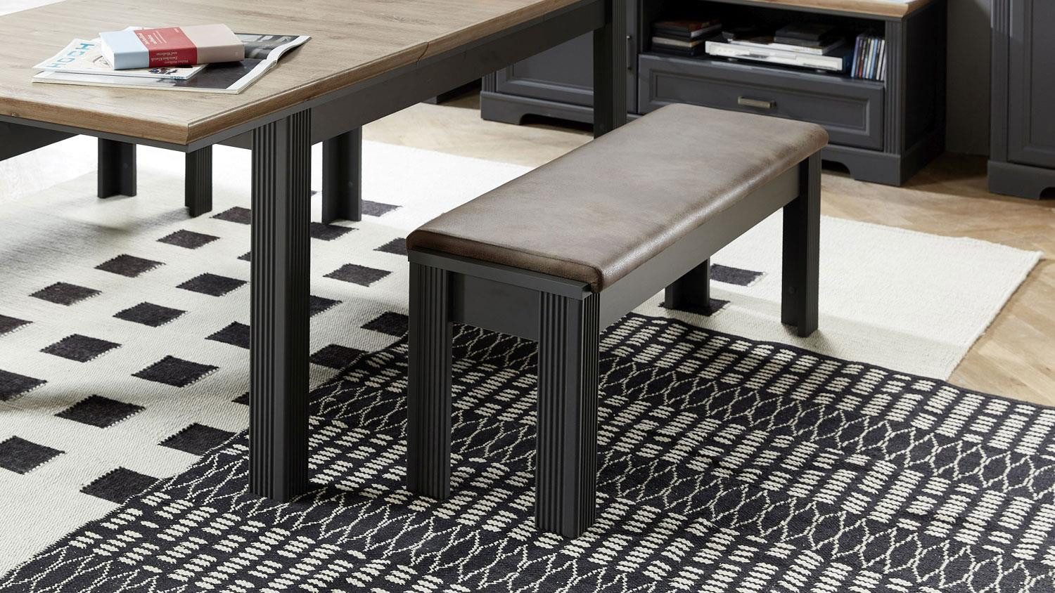 Innostyle Sitzbank Bank Jasmin Esszimmerbank mit Klemmkissen graphit Artisan Eiche 126x41