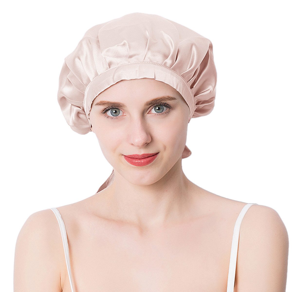 Vivi Idee Duschhaube 100% Maulbeerseide Schlafmütze, Seidenmütze seidig Haarpflege, atmungsaktive, Kurz, Durchmesser 27cm