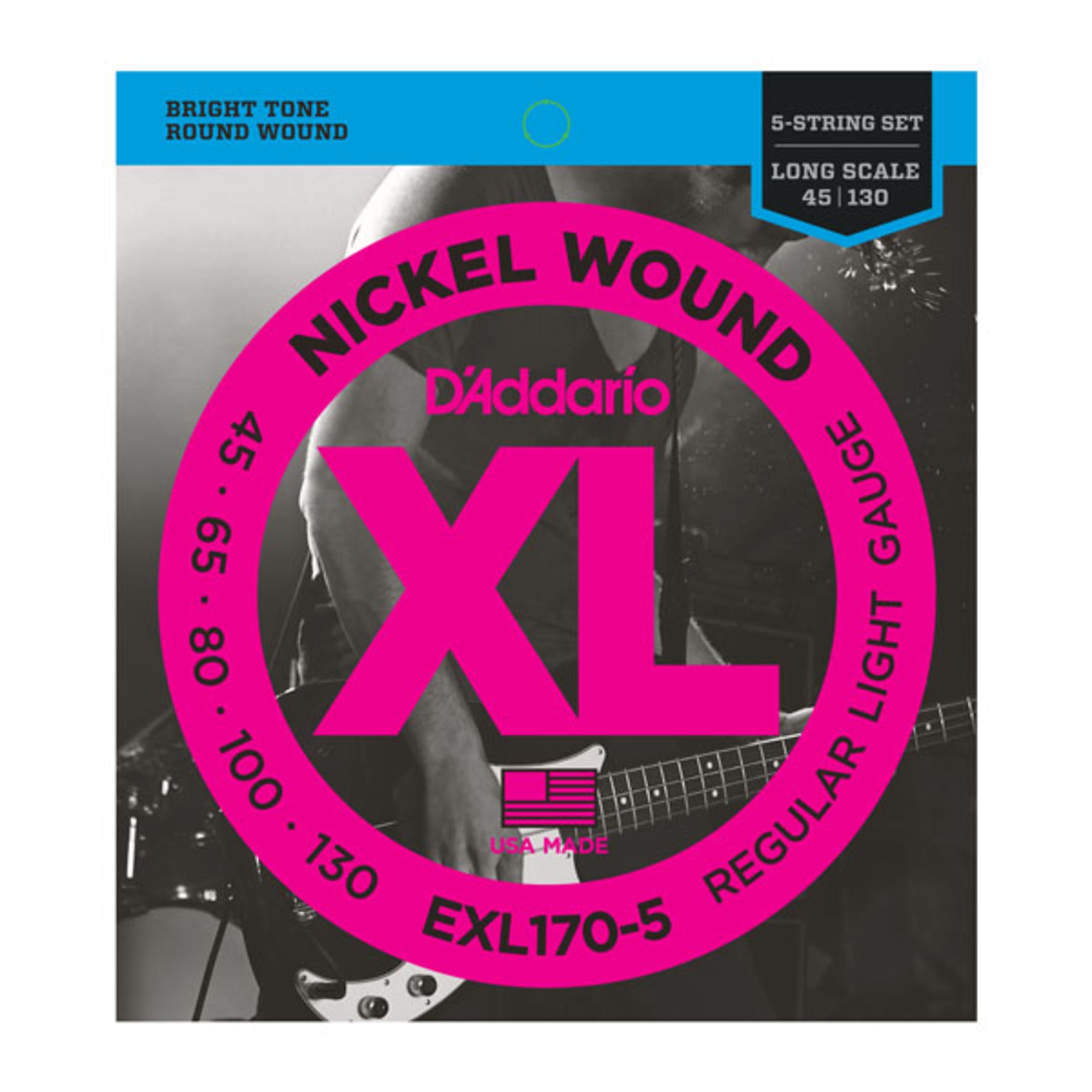 Daddario Saiten, (5er Bass XL Nickel 45-130 45-65-80-100-130 EXL170-5), 5er Bass XL Nickel 45-130 45-65-80-100-130, EXL170-5 - Saitensatz