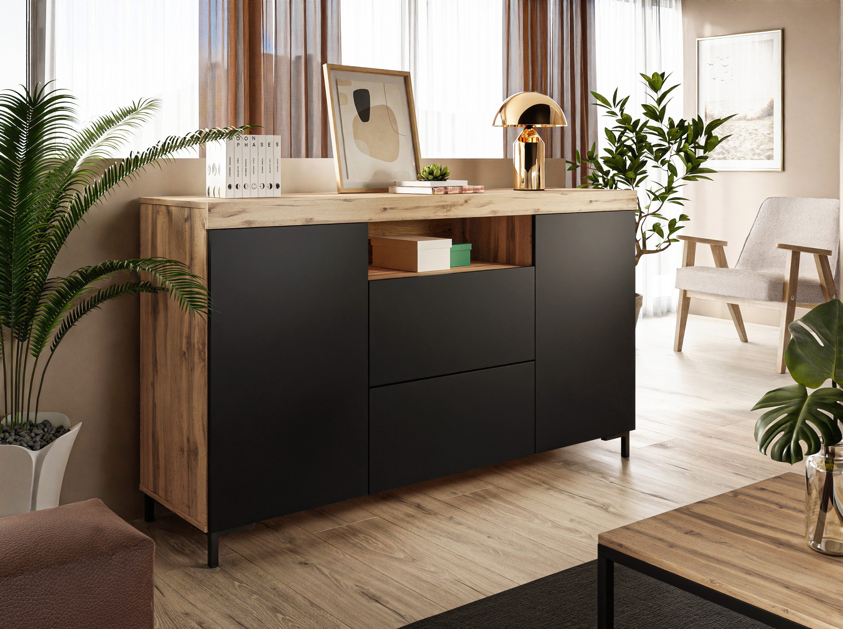 Lookway Kommode Yoshi mit Beinen und Schubladen im Industrial Design, Breite: 164 cm