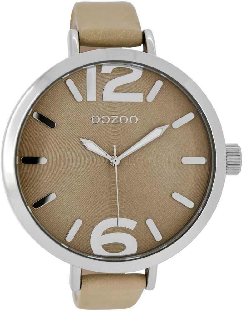 OOZOO Quarzuhr XXL Damenuhr C7510 Sandfarben Lederband 48 mm C7510